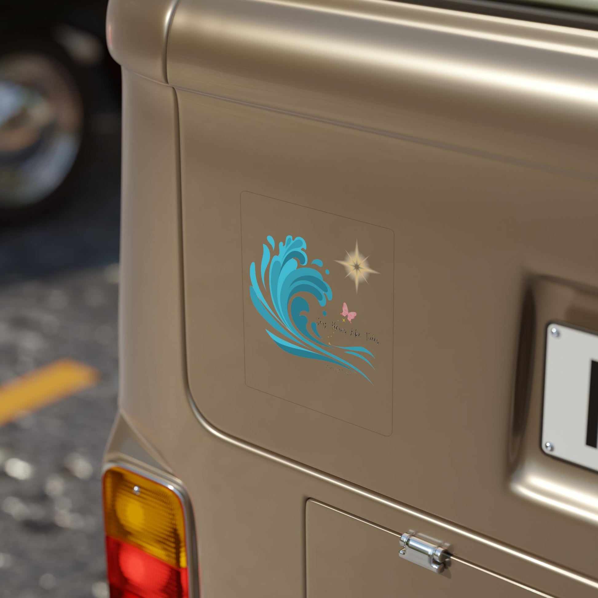 Joy Flows Like Tides Die-Cut Outdoor Sticker, Waterproof Car Decal, Ocean Waves Art, Beach Lover Gift, Boho Vibe Decor