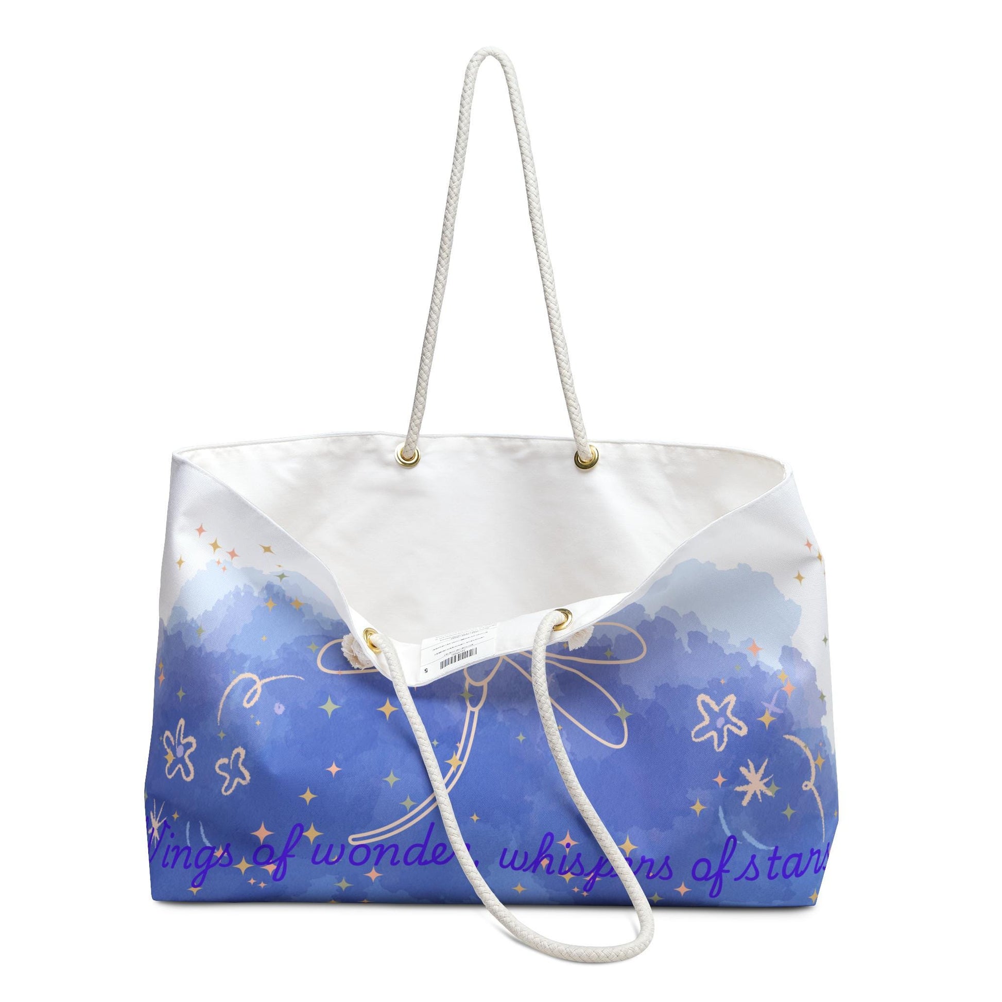 Celestial Weekender Bag with Dragonfly & Quote – Whimsical Starry Travel Tote, Boho Overnight Bag, Beach Gift for Her, Stardust Cove
