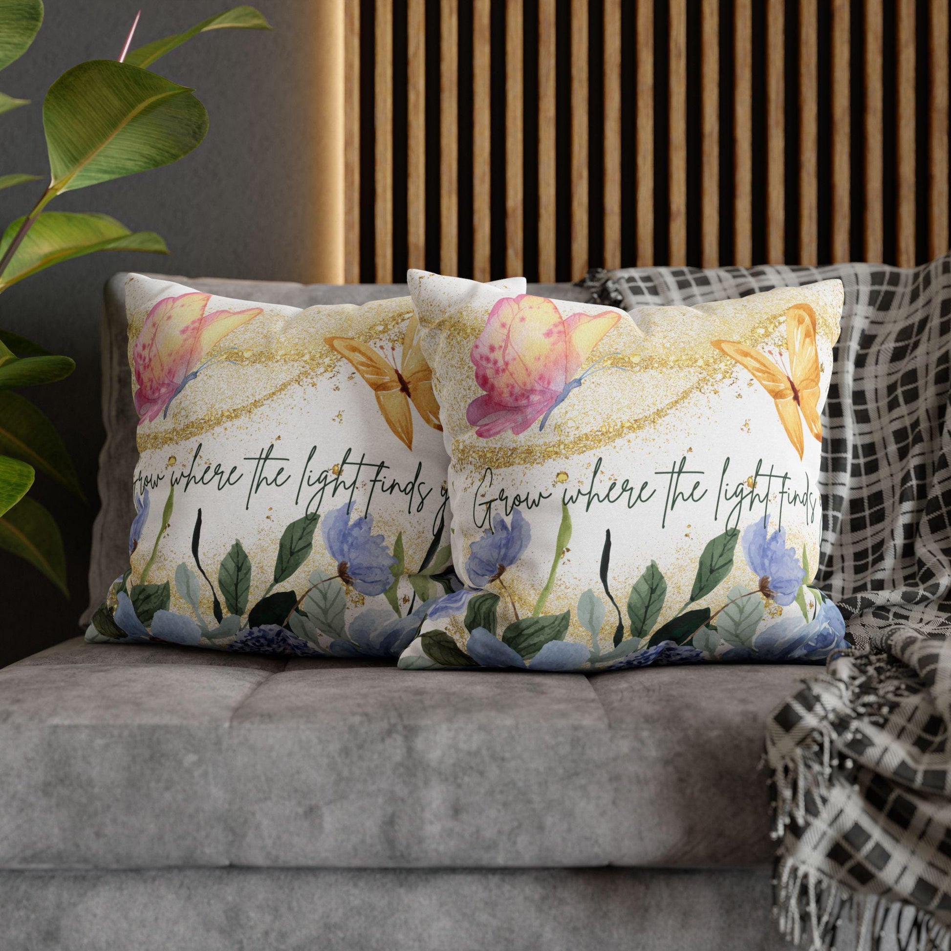 Botanical Decorative Pillow, Grow Where the Light Finds You, Floral Home Decor, Gift for Nature Lovers, Spring Decor, Cozy Accent