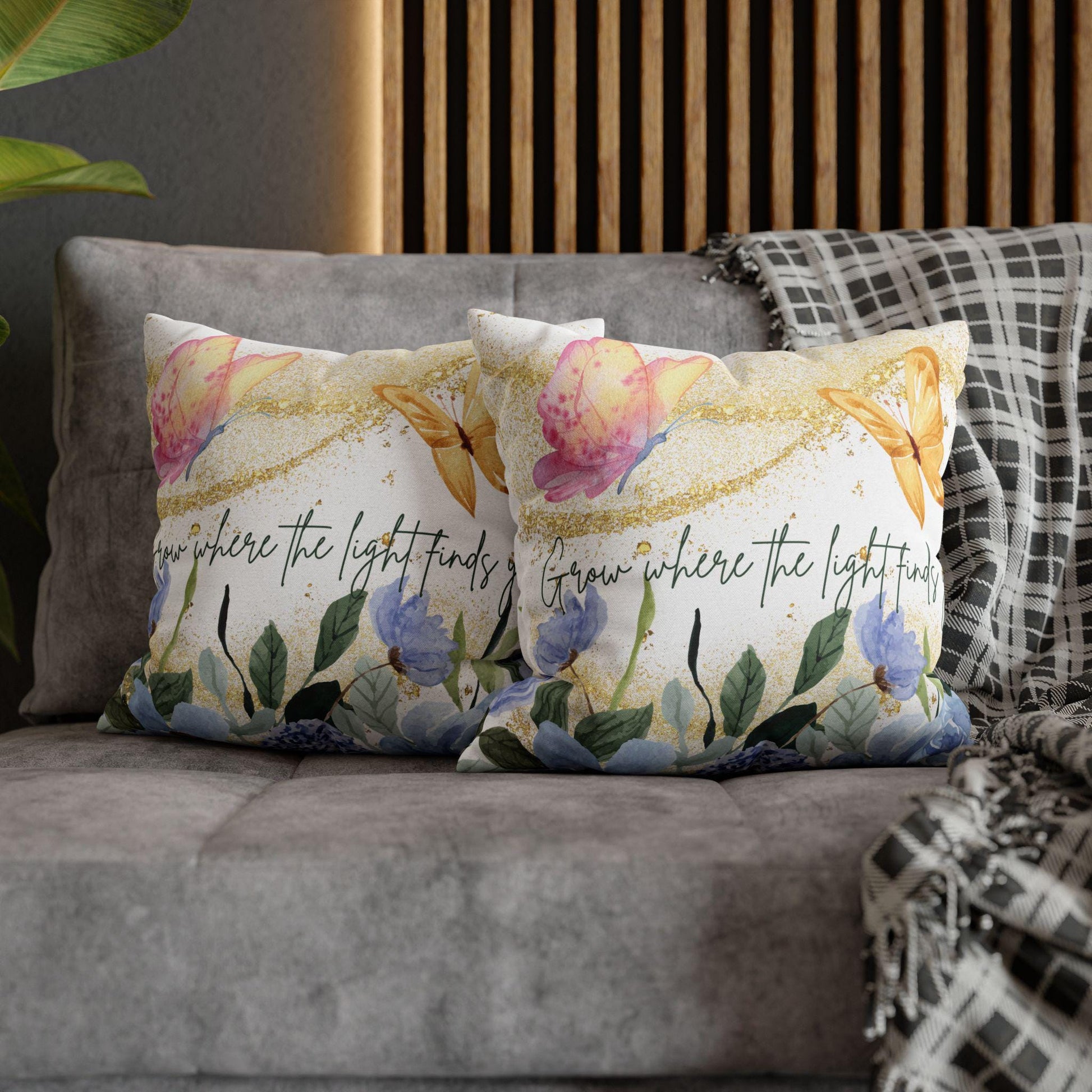 Botanical Decorative Pillow, Grow Where the Light Finds You, Floral Home Decor, Gift for Nature Lovers, Spring Decor, Cozy Accent
