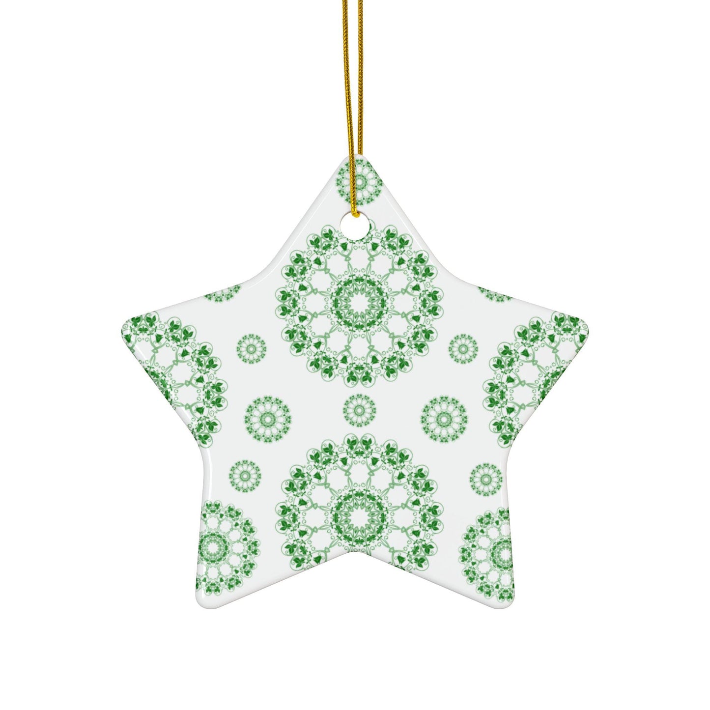 Ceramic Ornament Set - Beautiful Green Floral Design, Ideal for Christmas Tree, Gift Tags, Home Decor, Holiday Celebrations, 2-Side Print