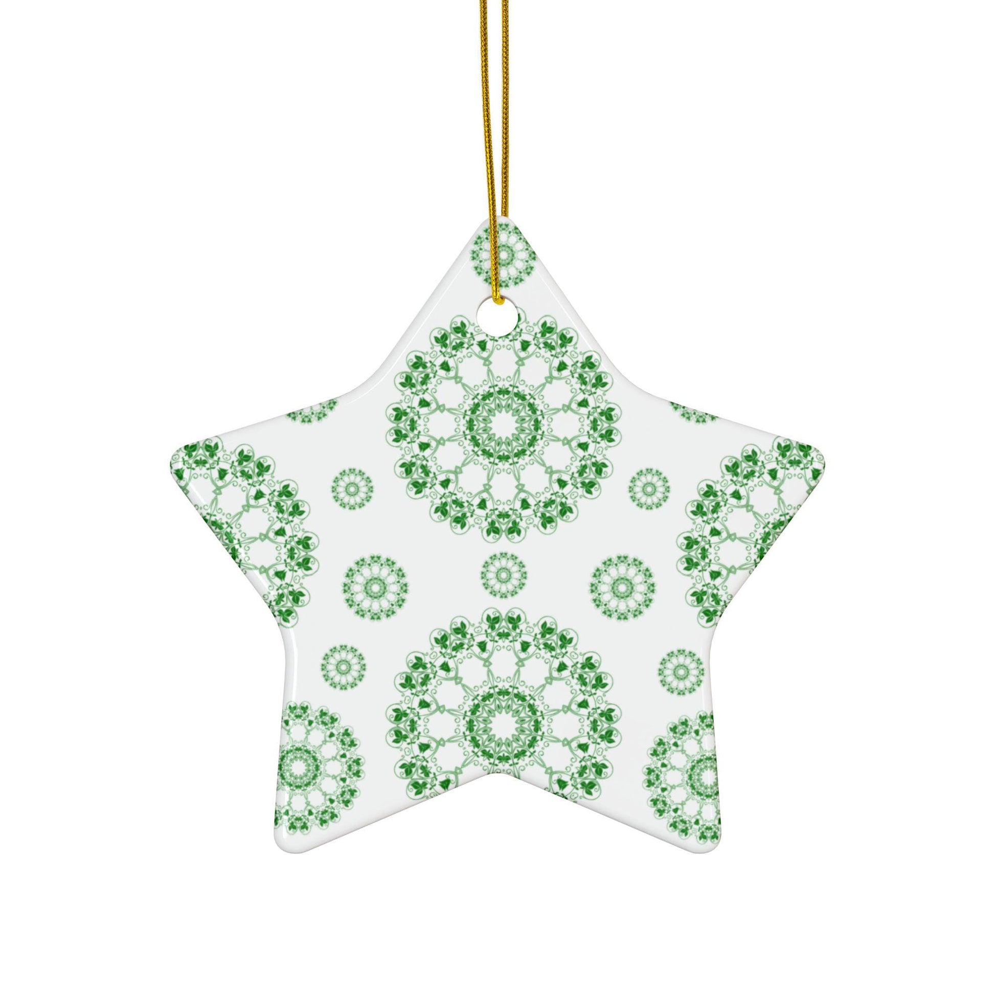 Ceramic Ornament Set - Beautiful Green Floral Design, Ideal for Christmas Tree, Gift Tags, Home Decor, Holiday Celebrations, 2-Side Print