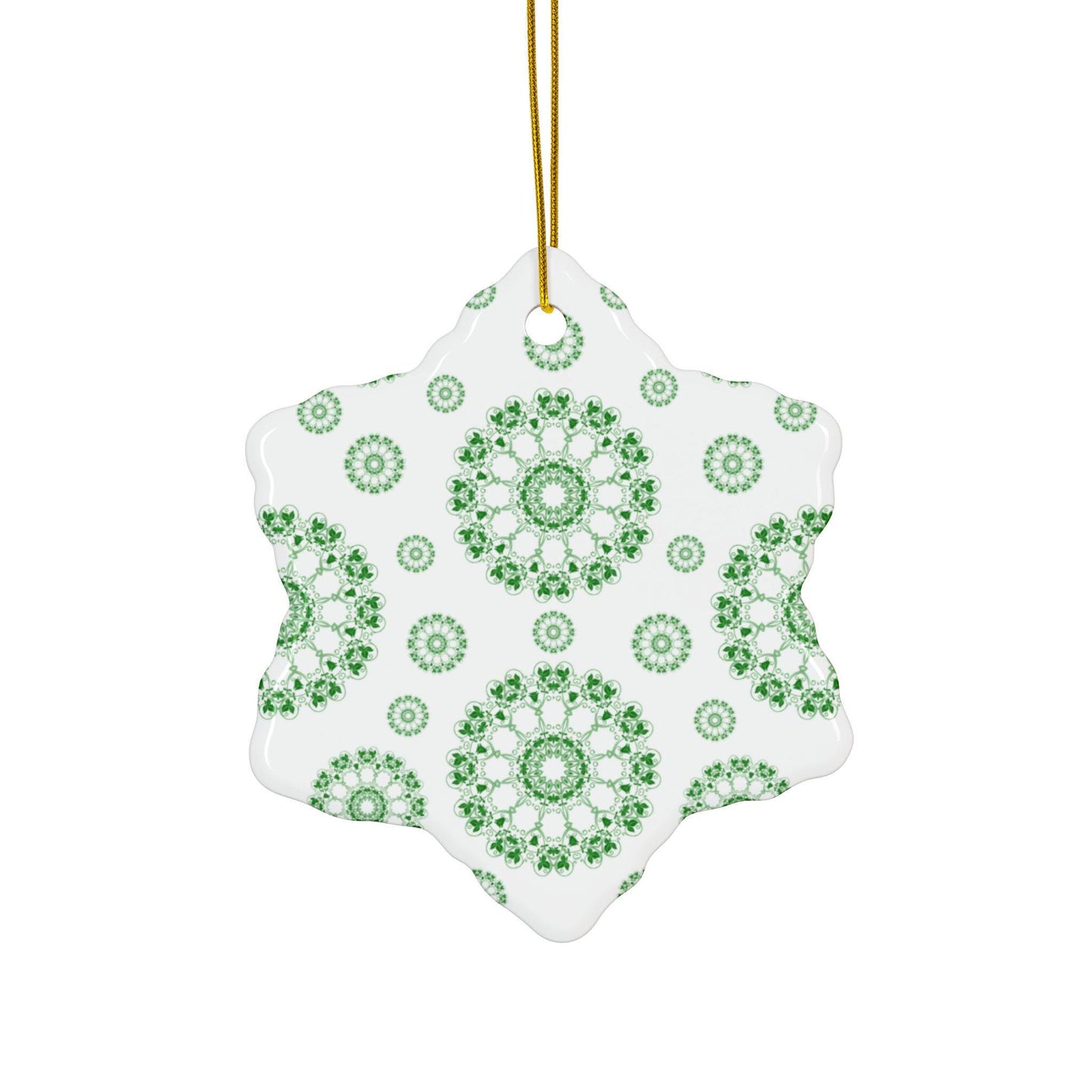 Ceramic Ornament Set - Beautiful Green Floral Design, Ideal for Christmas Tree, Gift Tags, Home Decor, Holiday Celebrations, 2-Side Print