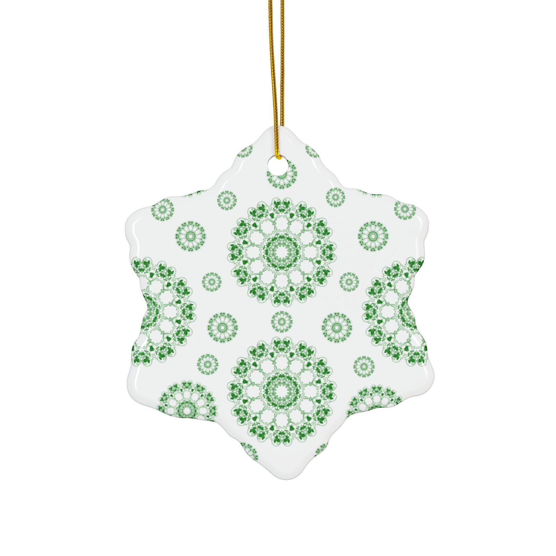 Ceramic Ornament Set - Beautiful Green Floral Design, Ideal for Christmas Tree, Gift Tags, Home Decor, Holiday Celebrations, 2-Side Print