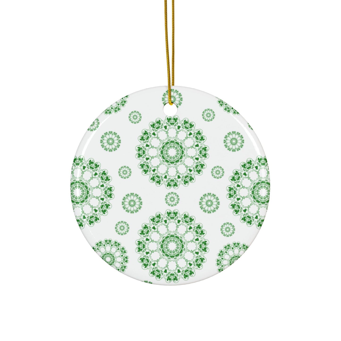 Ceramic Ornament Set - Beautiful Green Floral Design, Ideal for Christmas Tree, Gift Tags, Home Decor, Holiday Celebrations, 2-Side Print