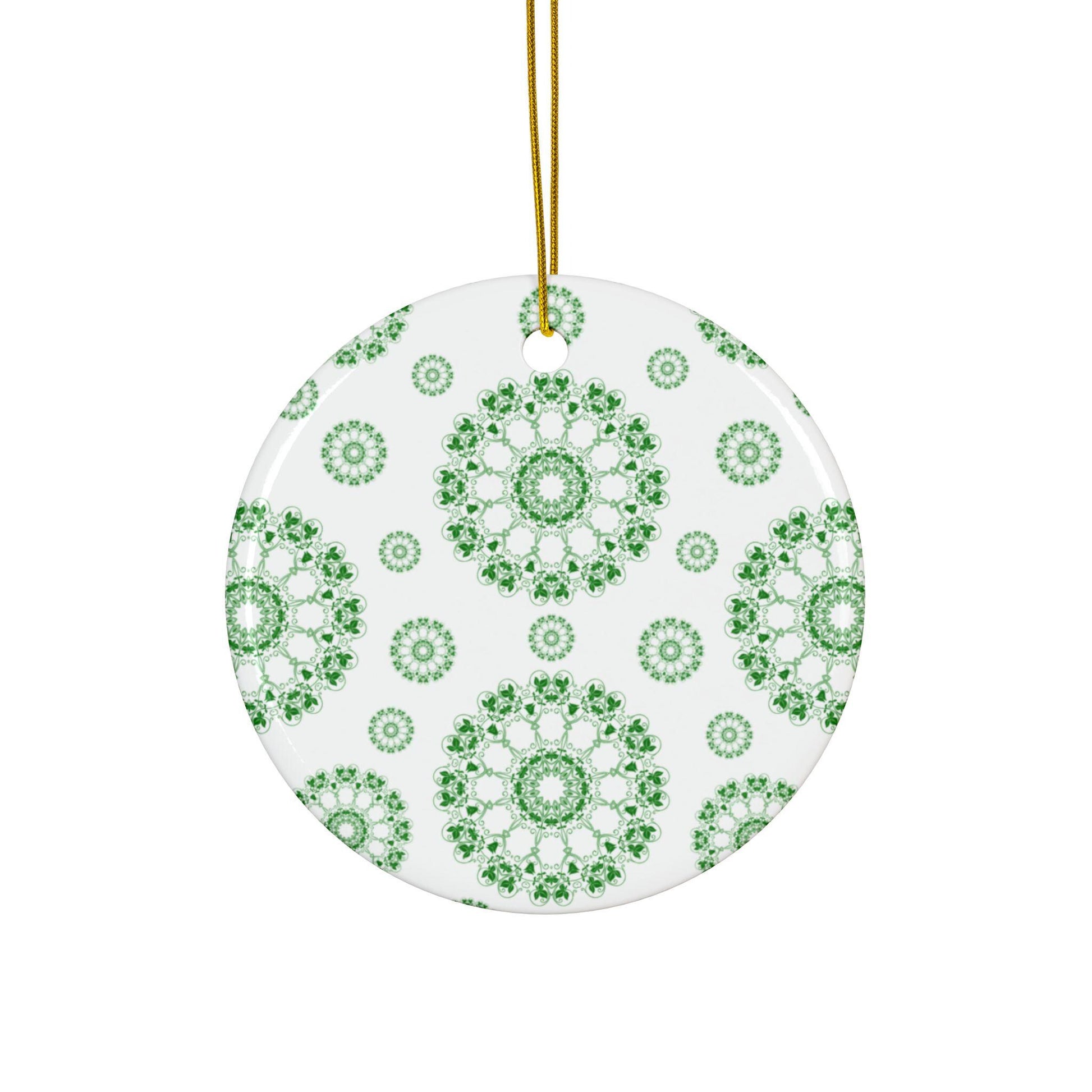 Ceramic Ornament Set - Beautiful Green Floral Design, Ideal for Christmas Tree, Gift Tags, Home Decor, Holiday Celebrations, 2-Side Print