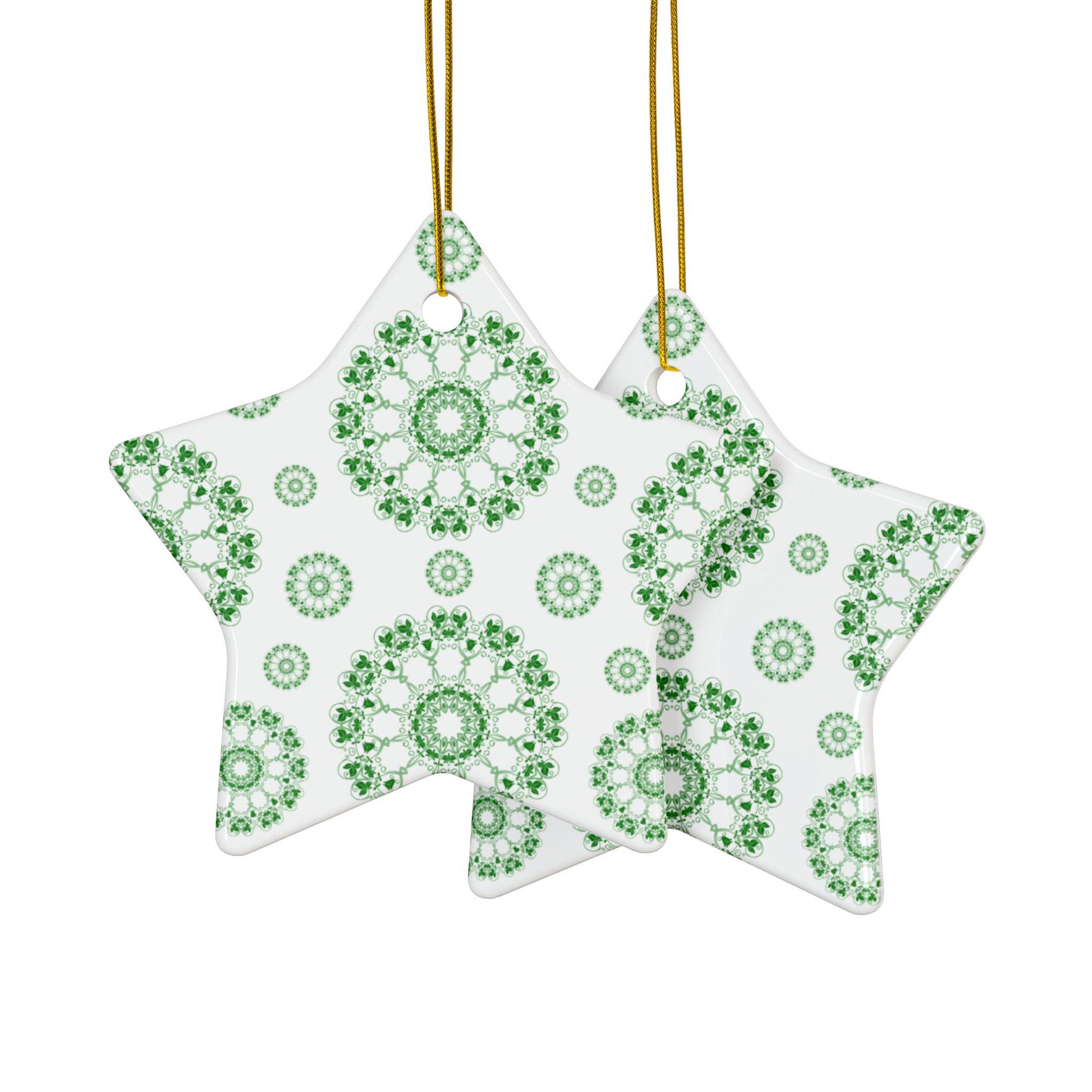 Ceramic Ornament Set - Beautiful Green Floral Design, Ideal for Christmas Tree, Gift Tags, Home Decor, Holiday Celebrations, 2-Side Print