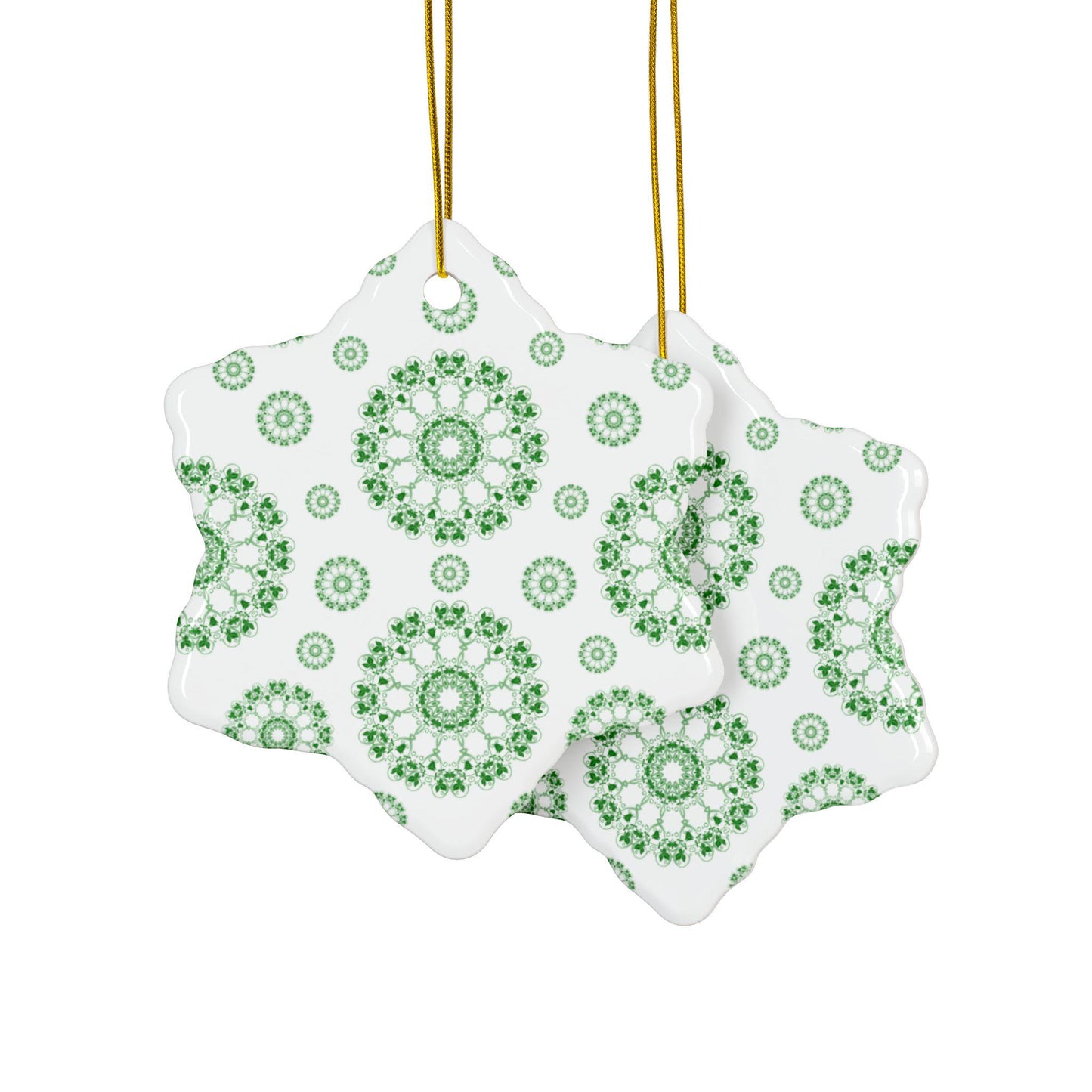 Ceramic Ornament Set - Beautiful Green Floral Design, Ideal for Christmas Tree, Gift Tags, Home Decor, Holiday Celebrations, 2-Side Print