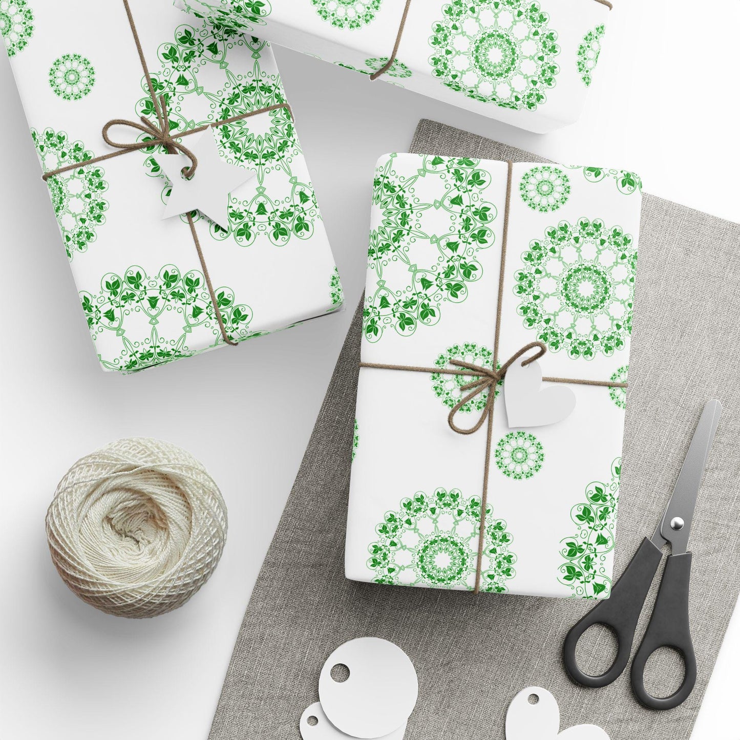 Green Mandala Wrapping Paper, Eco Friendly Gift Wrap, Floral Nature Gift Wrap, Holiday Birthday Packaging, Boho Botanical Gift Wrap