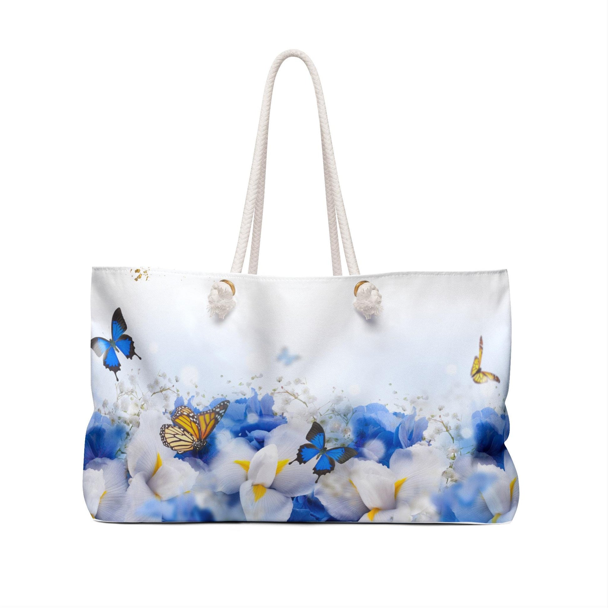 Chic Butterfly Floral Weekender Bag - Perfect for Travel, Beach & Weekend Getaways, Butterfly Print Tote Bag, Floral Travel Bag, Summer