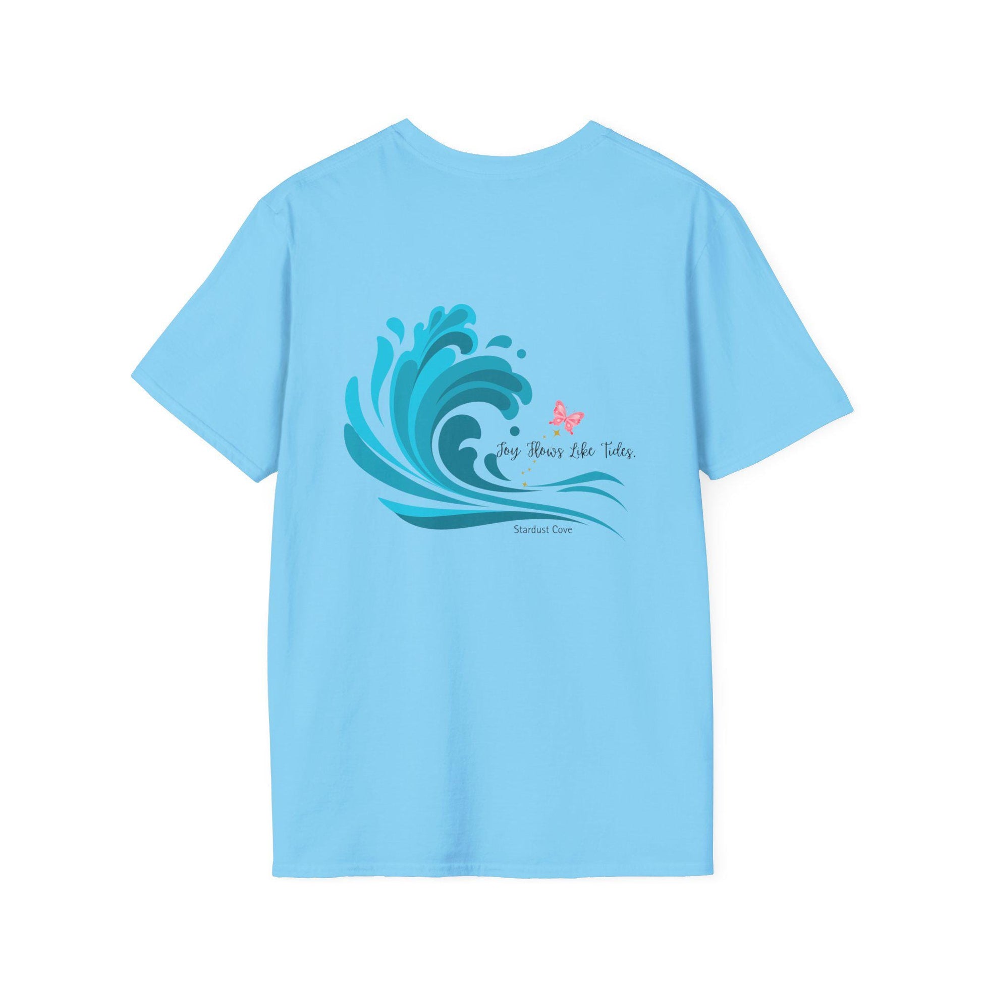 Joy Flows Like Tides Shirt Coastal Butterfly Graphic Tee Celestial Ocean Vibes Stardust Cove Aesthetic T-Shirt Gift