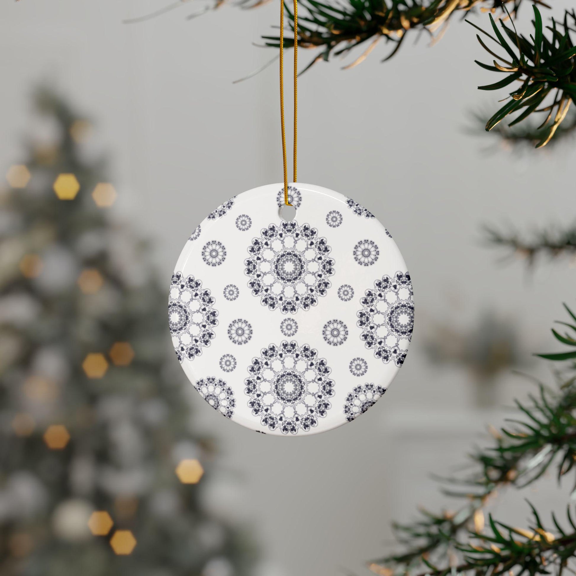 Elegant Ceramic Ornaments, Mandala Pattern Holiday Decor, 2-Sided Print, Gift for Christmas, Home Decoration, Set of 1, 3, 5, 10