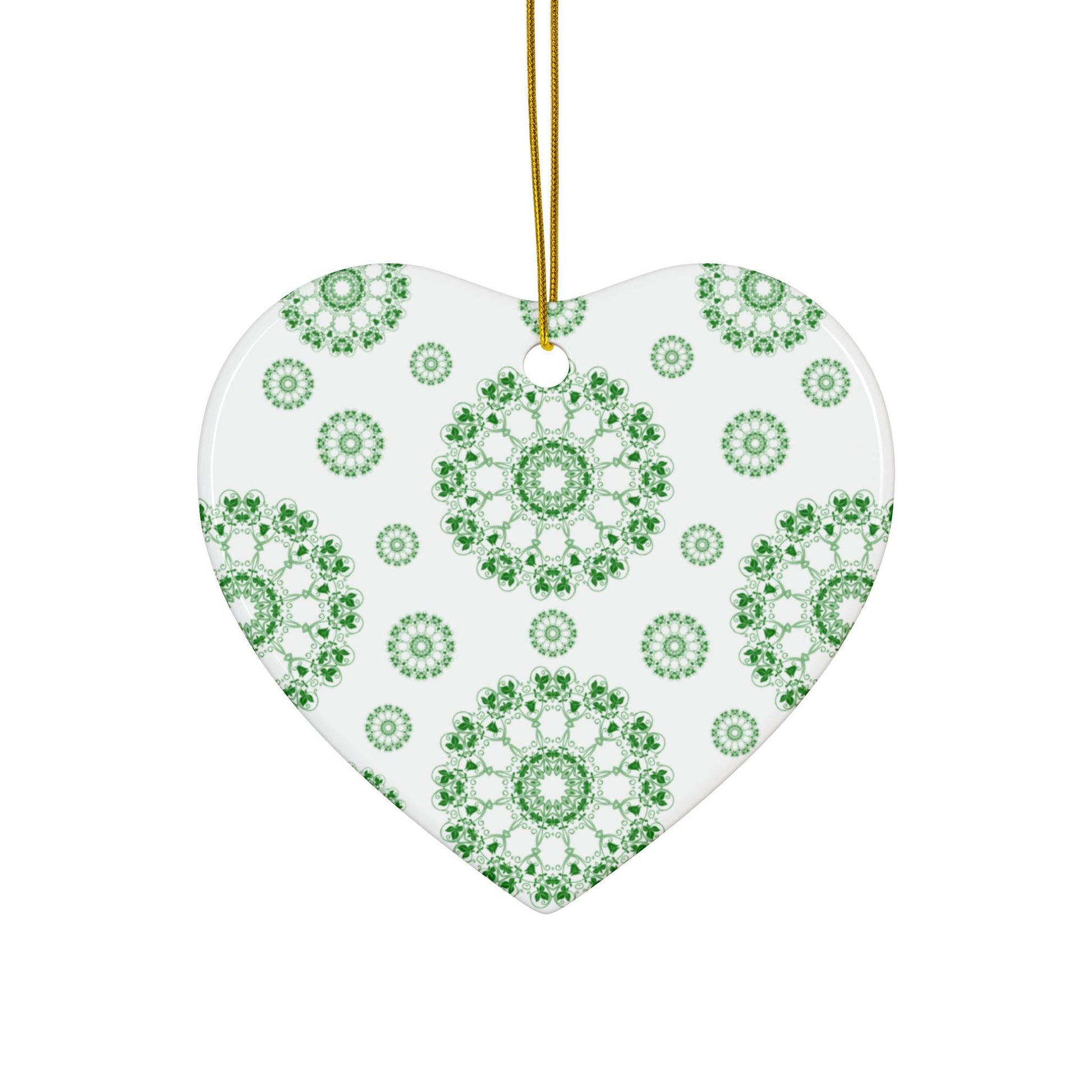 Ceramic Ornament Set - Beautiful Green Floral Design, Ideal for Christmas Tree, Gift Tags, Home Decor, Holiday Celebrations, 2-Side Print