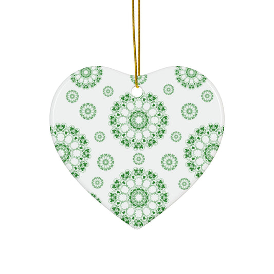 Ceramic Ornament Set - Beautiful Green Floral Design, Ideal for Christmas Tree, Gift Tags, Home Decor, Holiday Celebrations, 2-Side Print