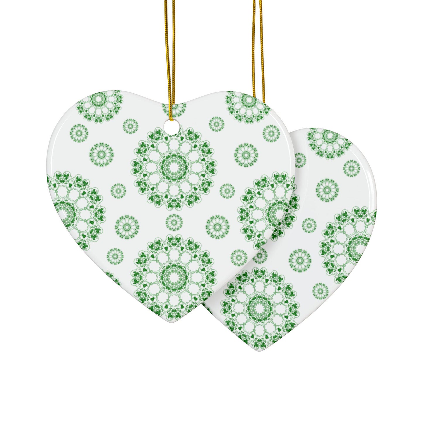 Ceramic Ornament Set - Beautiful Green Floral Design, Ideal for Christmas Tree, Gift Tags, Home Decor, Holiday Celebrations, 2-Side Print