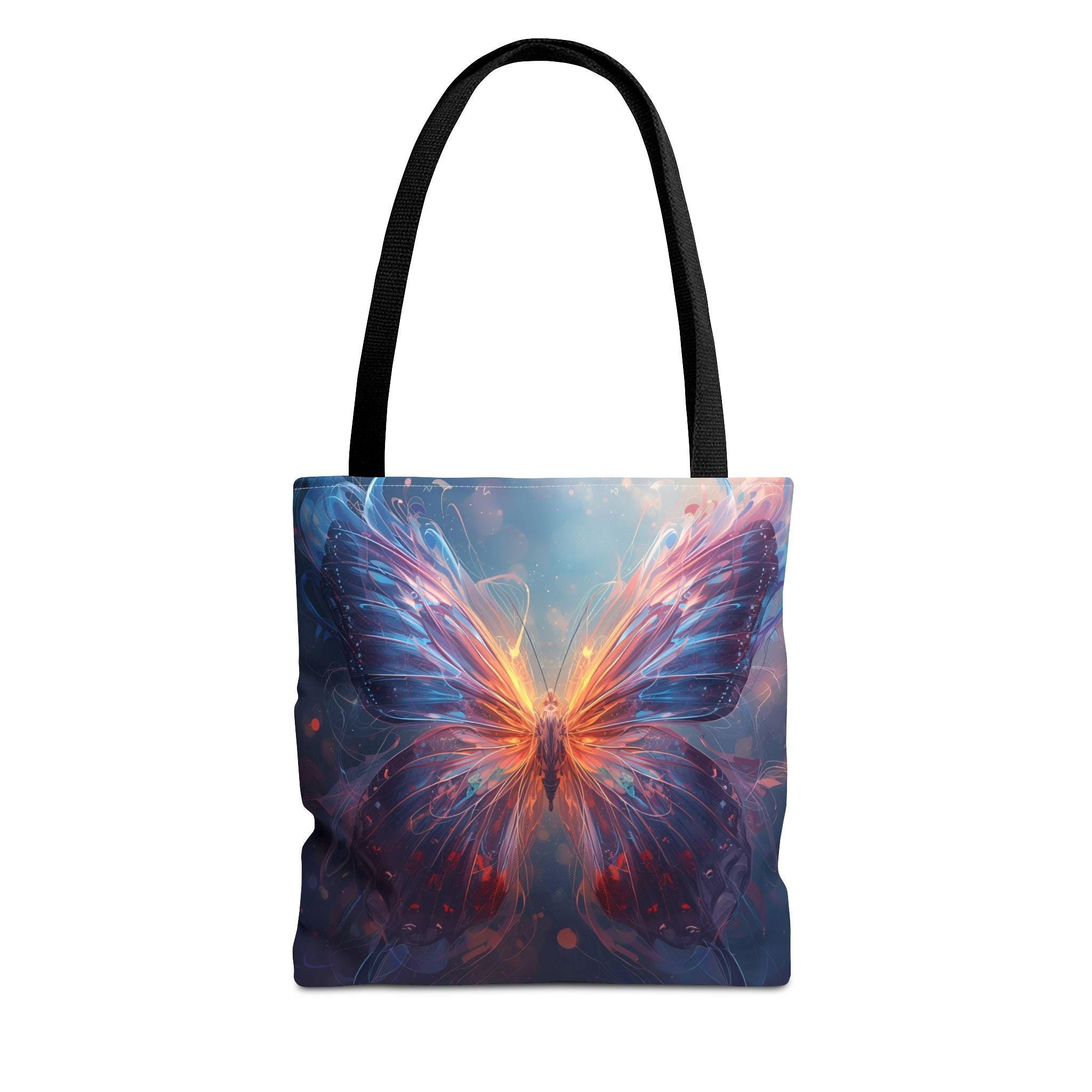 Luminous Butterfly Tote Bag | Amber Violet Floral Canvas Shoulder Bag