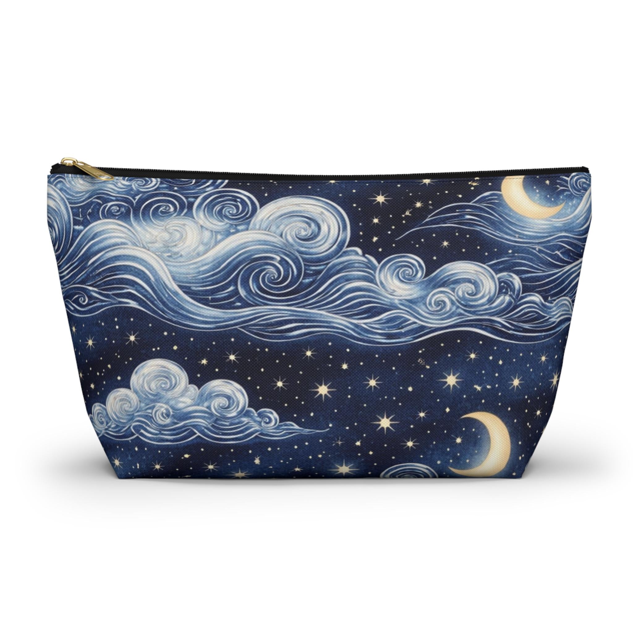 Starry Night Clouds Accessory Pouch | Moon and Swirl Sky Makeup Bag