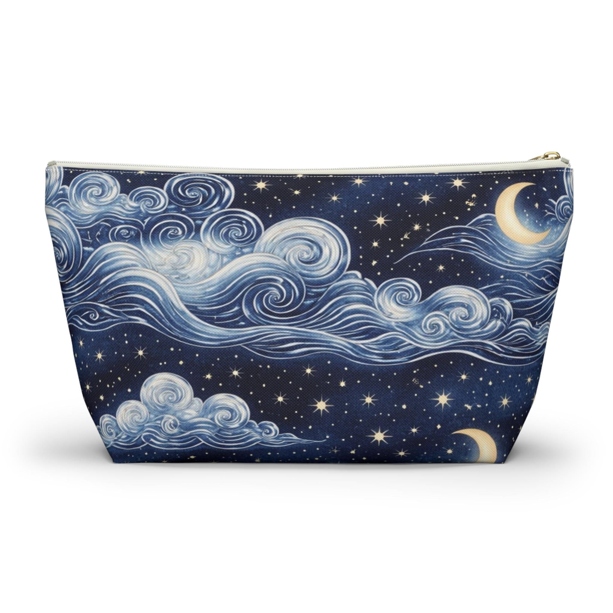 Starry Night Clouds Accessory Pouch | Moon and Swirl Sky Makeup Bag