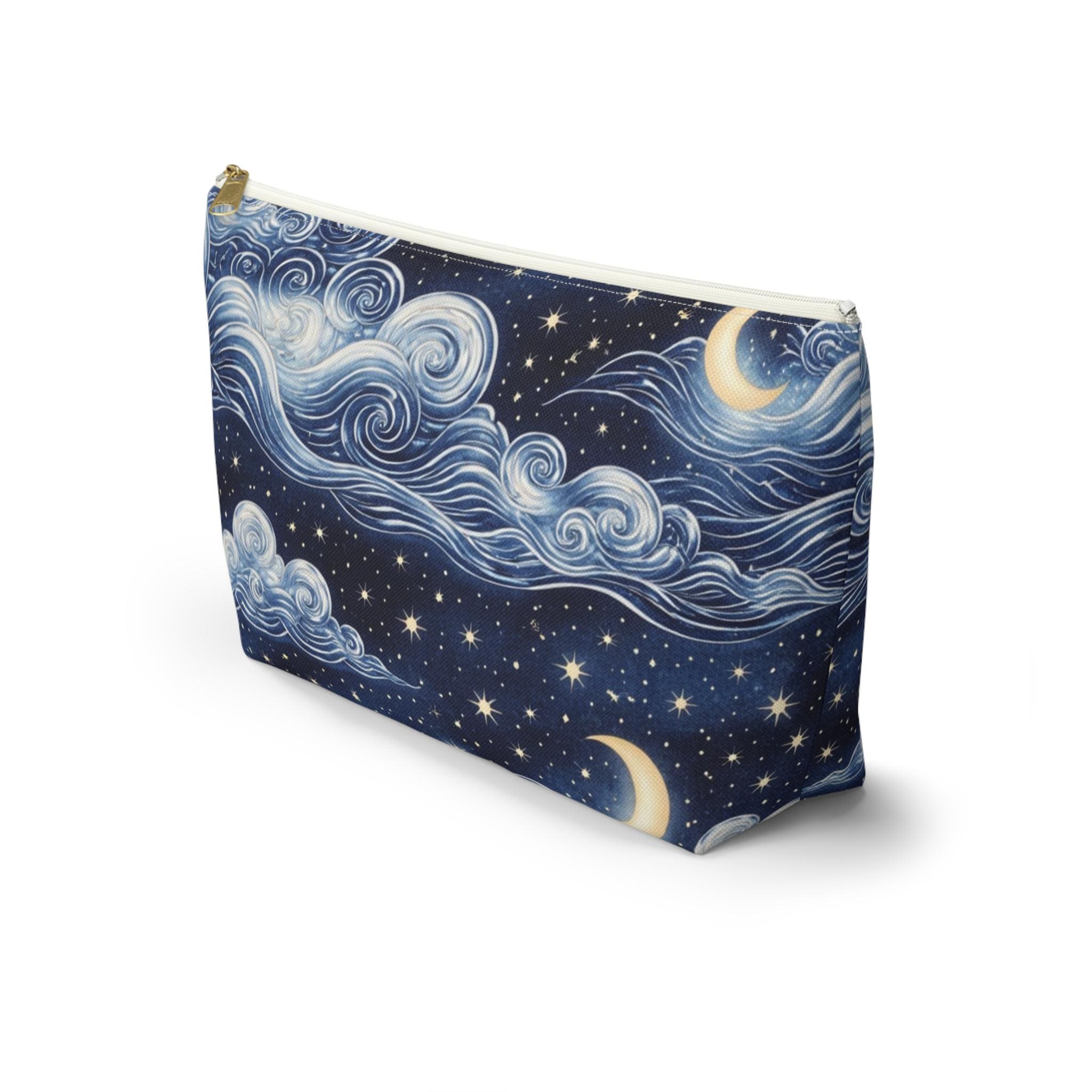 Starry Night Clouds Accessory Pouch | Moon and Swirl Sky Makeup Bag