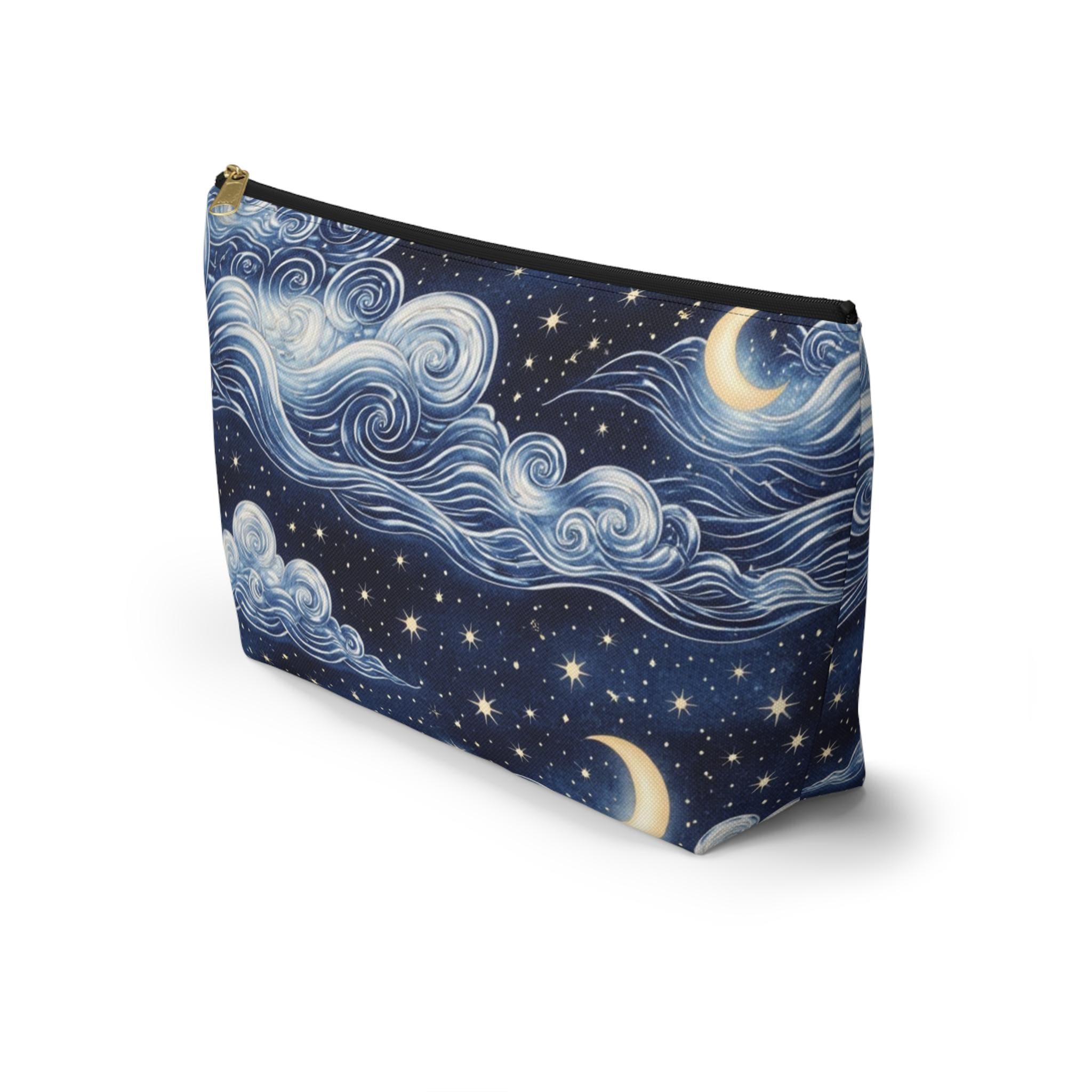 Starry Night Clouds Accessory Pouch | Moon and Swirl Sky Makeup Bag