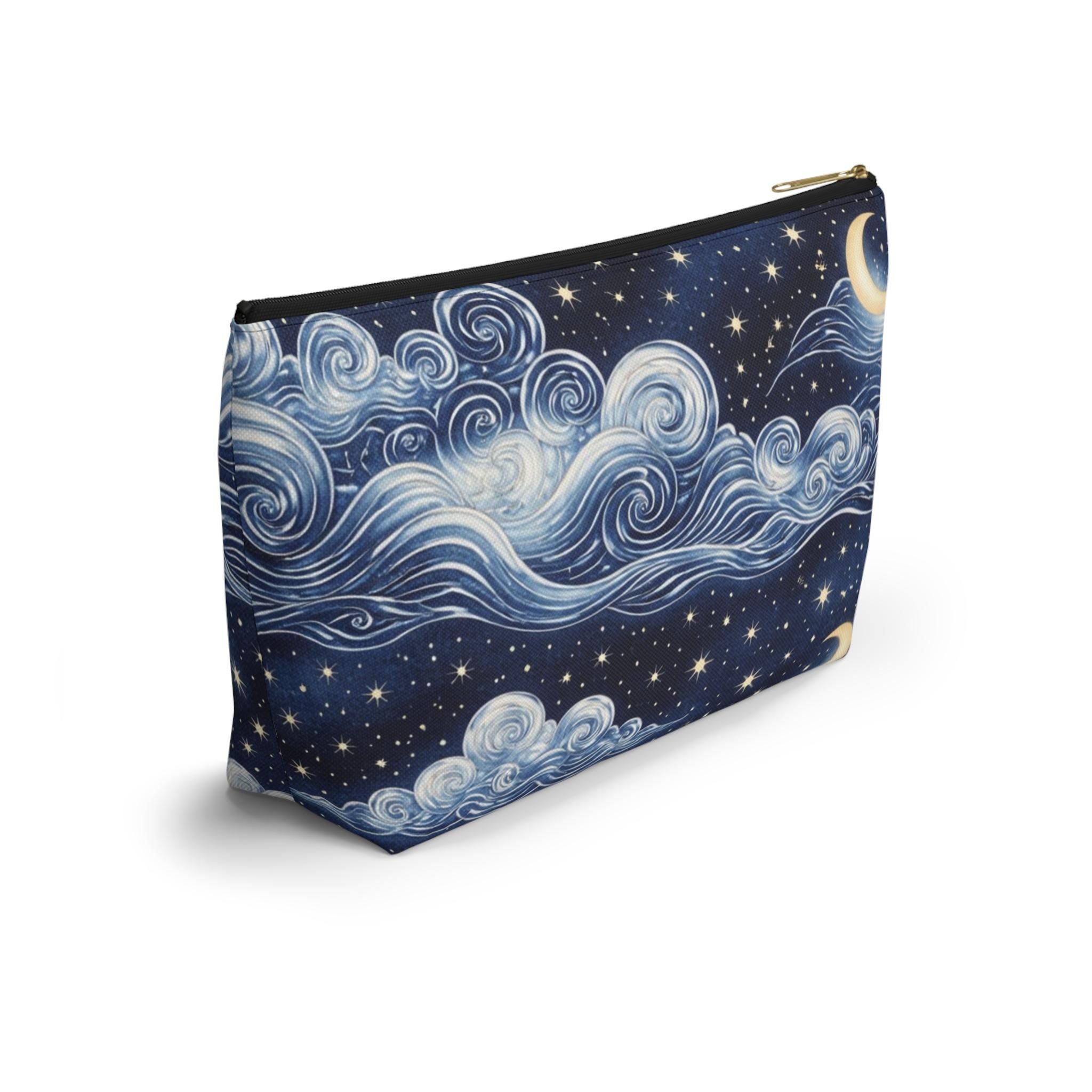 Starry Night Clouds Accessory Pouch | Moon and Swirl Sky Makeup Bag