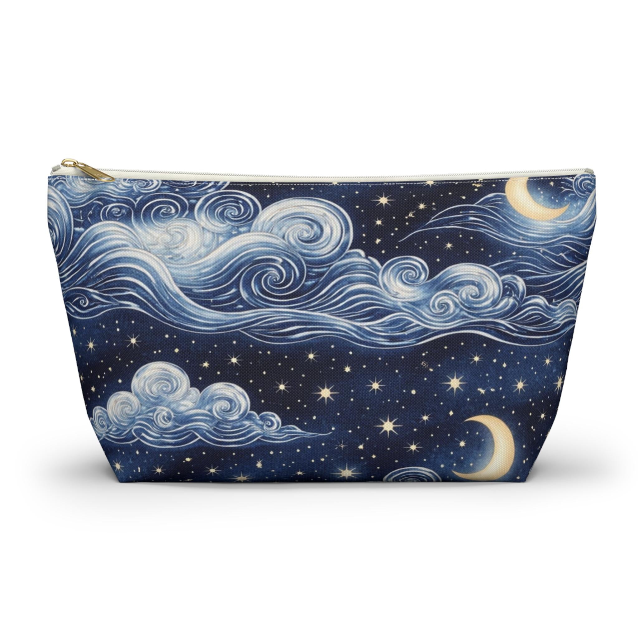 Starry Night Clouds Accessory Pouch | Moon and Swirl Sky Makeup Bag