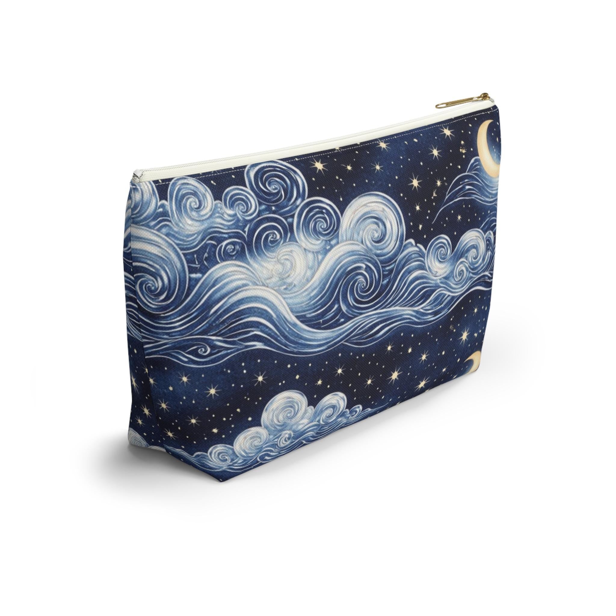 Starry Night Clouds Accessory Pouch | Moon and Swirl Sky Makeup Bag