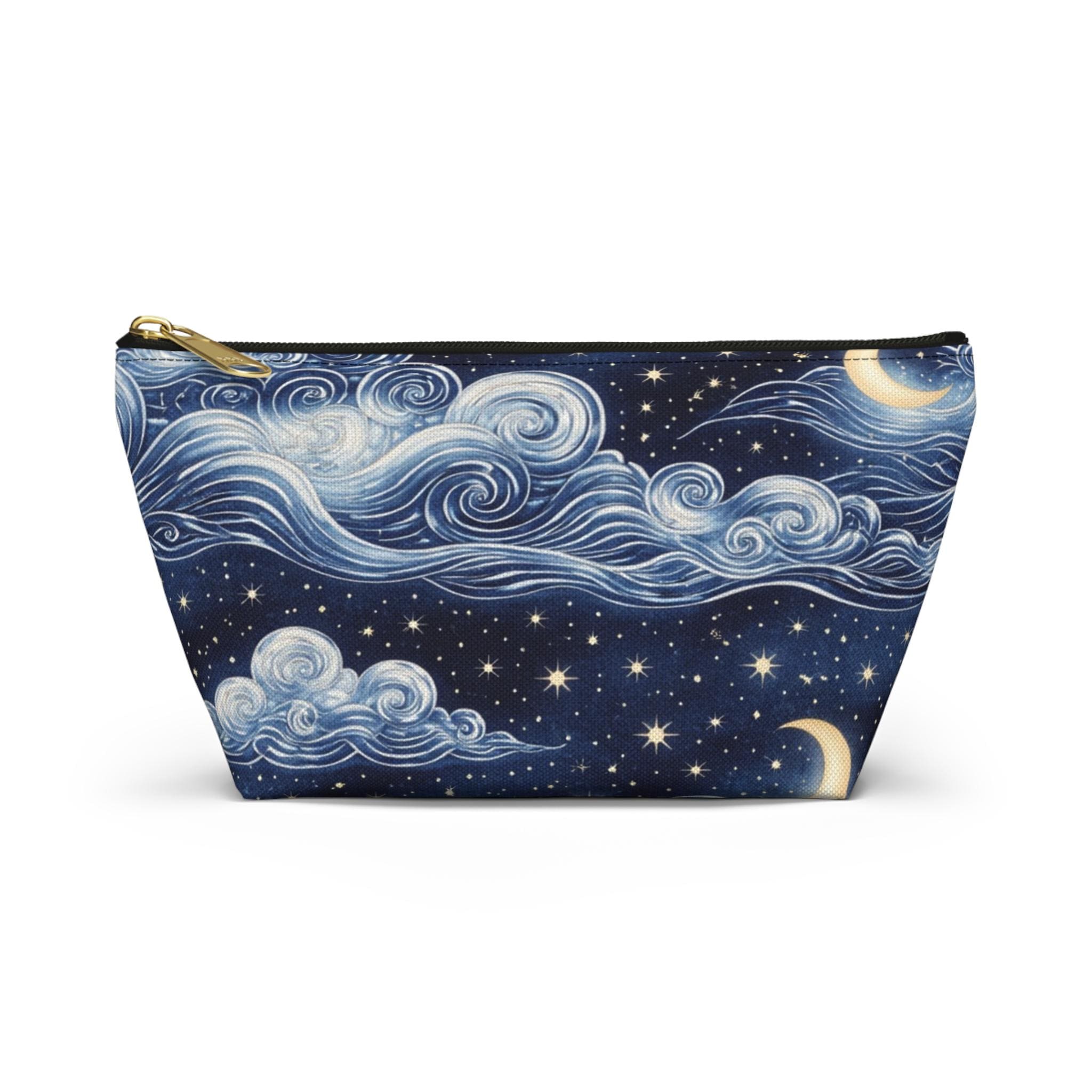 Starry Night Clouds Accessory Pouch | Moon and Swirl Sky Makeup Bag