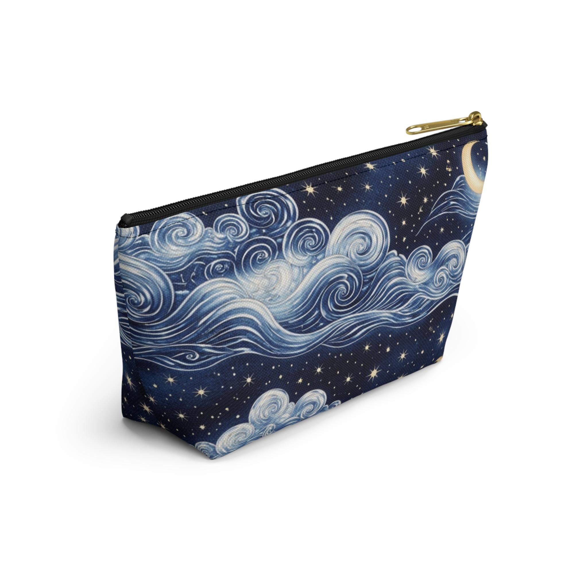 Starry Night Clouds Accessory Pouch | Moon and Swirl Sky Makeup Bag