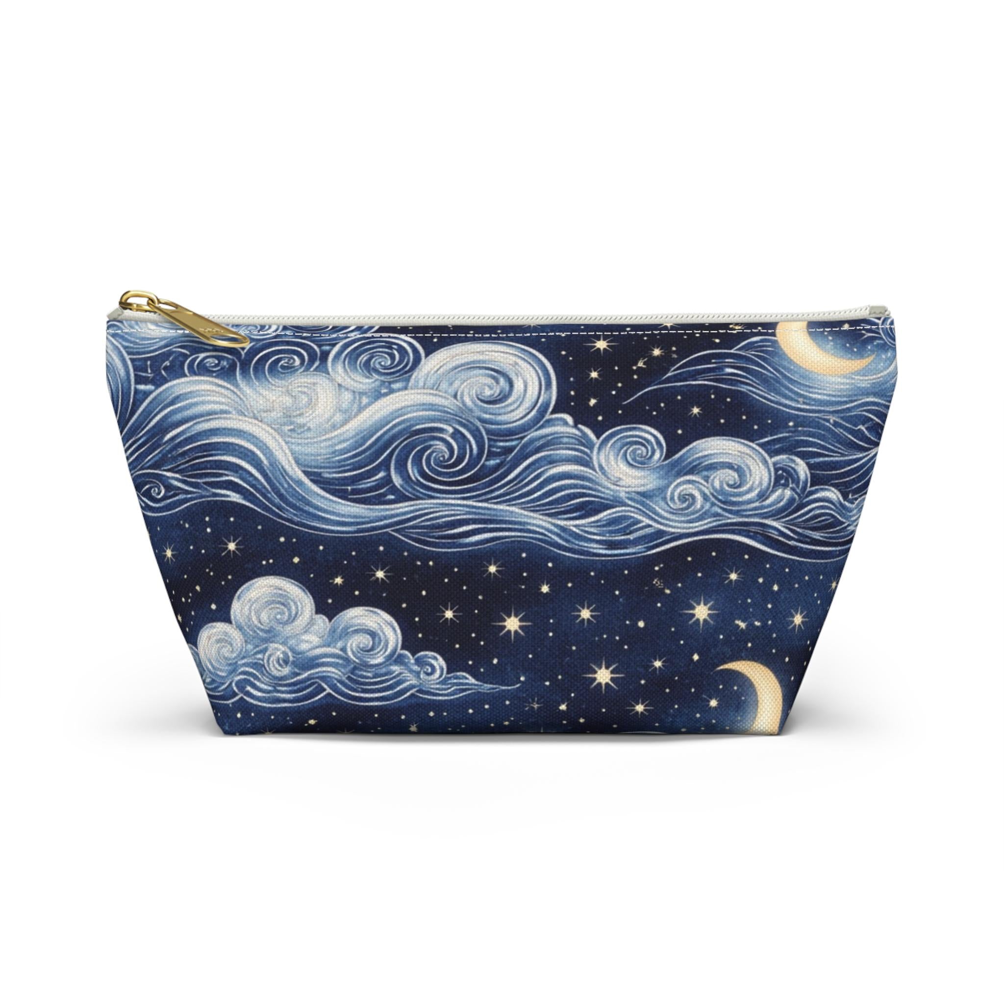 Starry Night Clouds Accessory Pouch | Moon and Swirl Sky Makeup Bag