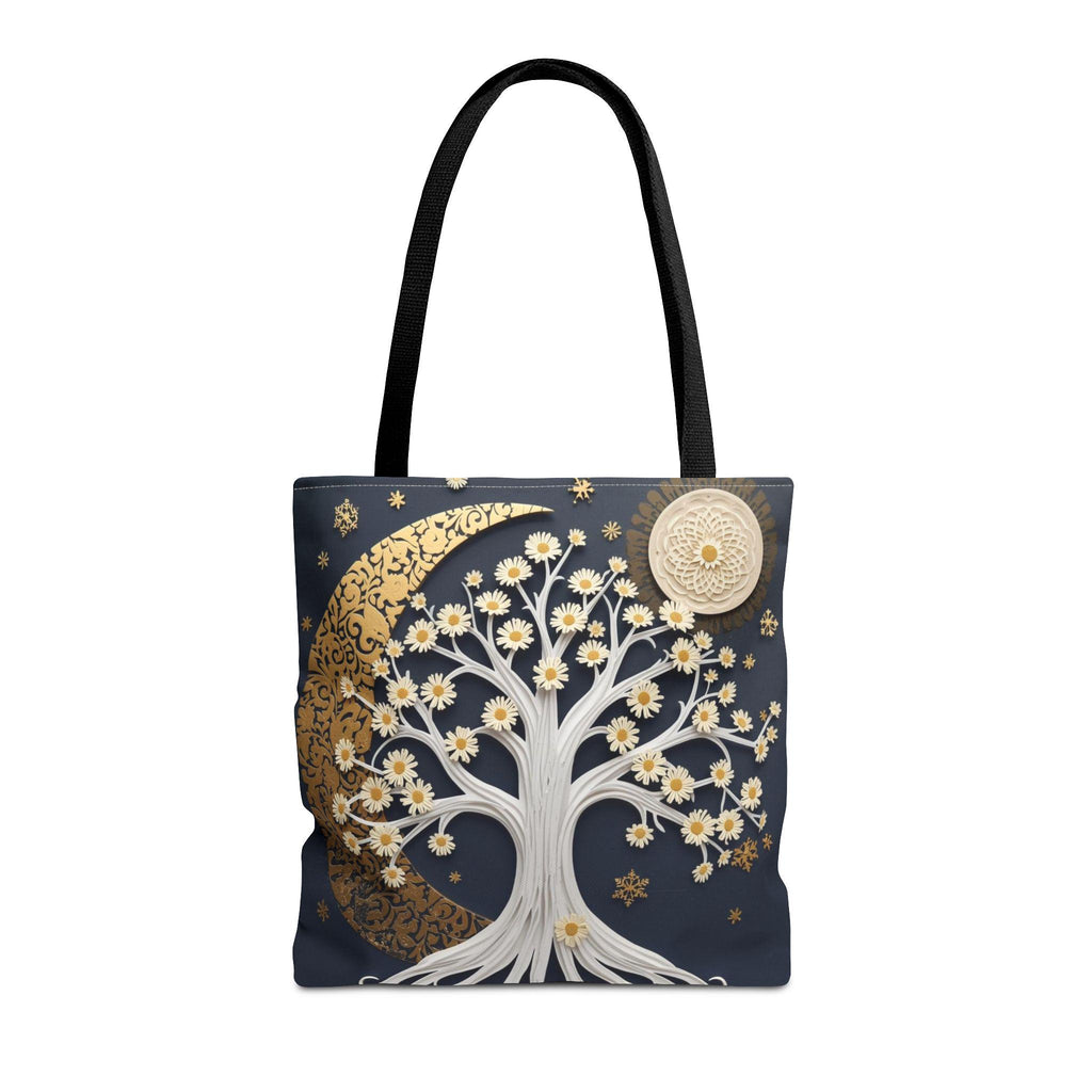 Celestial Moon Tree Tote Bag - Crescent Moon Floral Night Sky Boho Canvas Bag