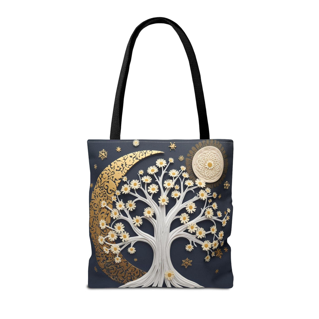 Celestial Moon Tree Tote Bag - Crescent Moon Floral Night Sky Boho Canvas Bag