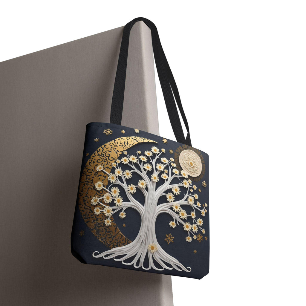 Celestial Moon Tree Tote Bag - Crescent Moon Floral Night Sky Boho Canvas Bag