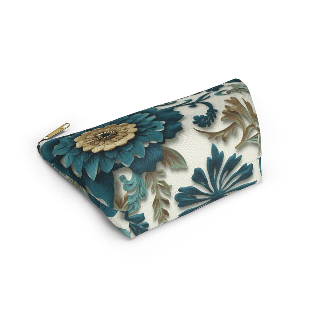 Teal Floral Damask Accessory Pouch - Botanical Art Nouveau Cosmetic Bag