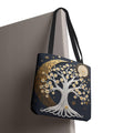 Tote bag with a tree of life design on a dark background