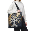 Celestial Moon Tree Tote Bag - Crescent Moon Floral Night Sky Boho Canvas Bag