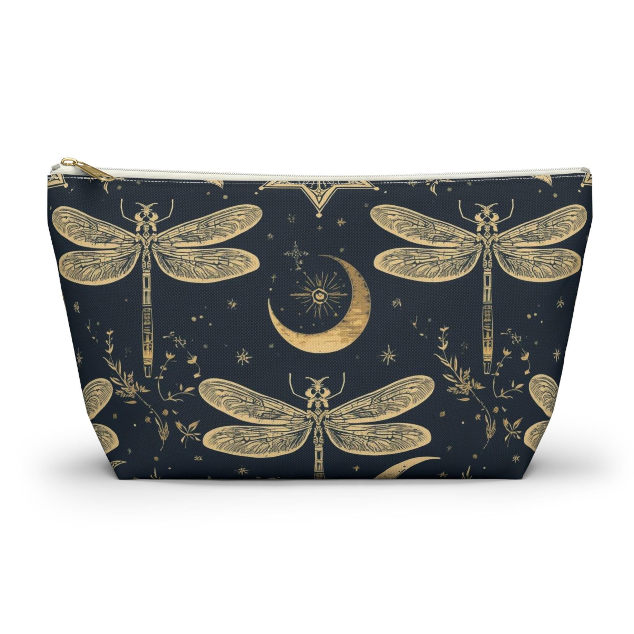 Golden Dragonfly Moon Pattern Accessory Pouch