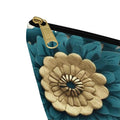 Teal Floral Damask Accessory Pouch - Botanical Art Nouveau Cosmetic Bag