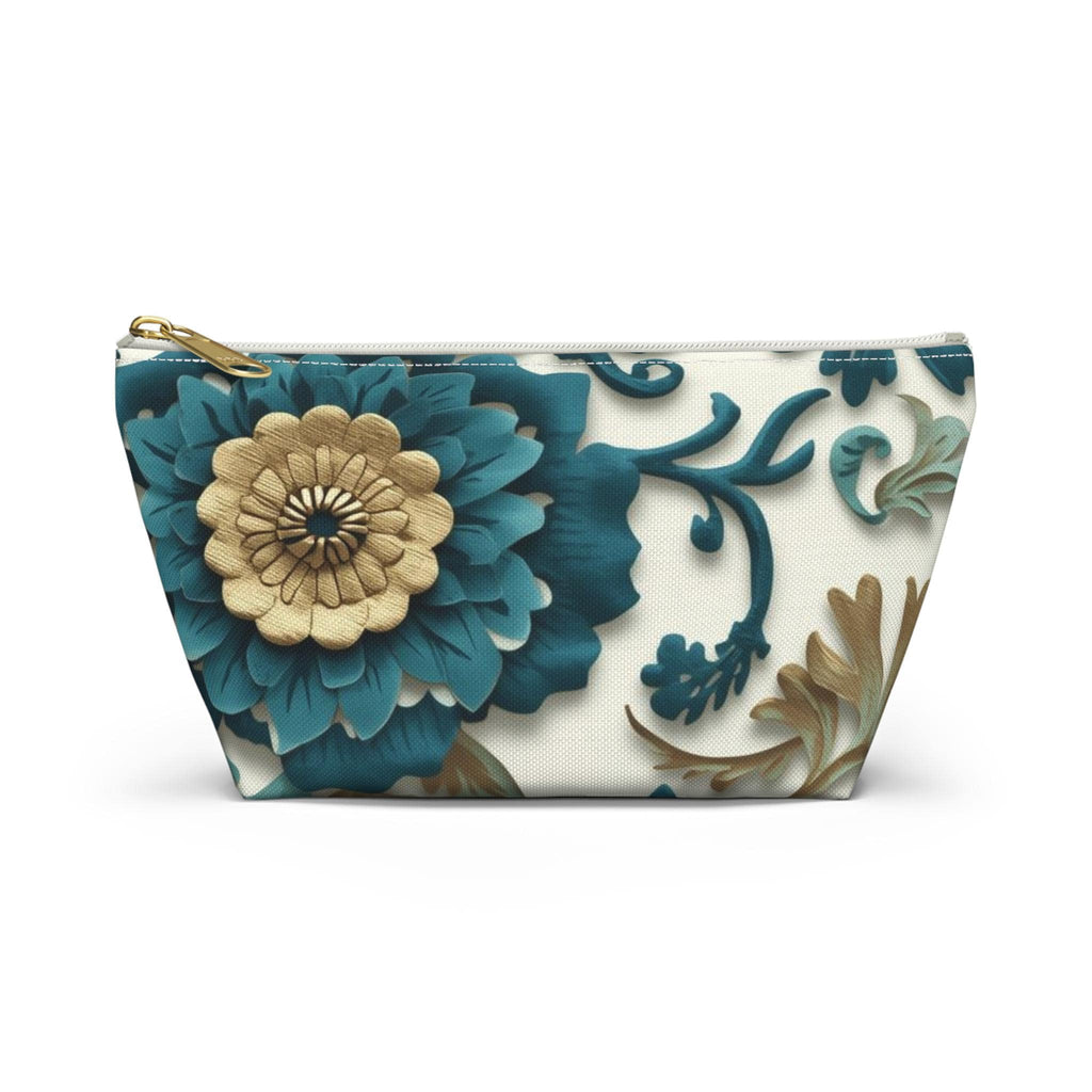 Teal Floral Damask Accessory Pouch - Botanical Art Nouveau Cosmetic Bag