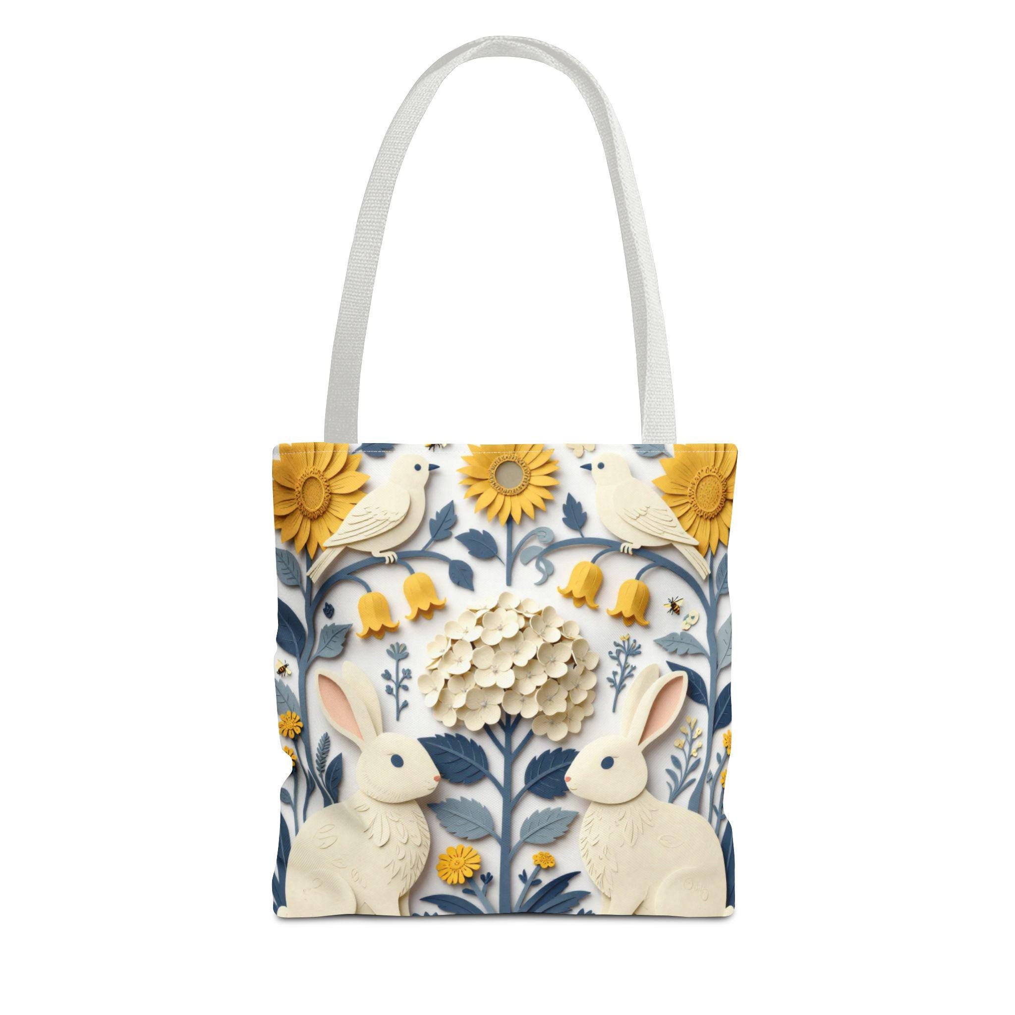 Cottagecore Bunny Floral Canvas Tote Bag, 18" x 18"