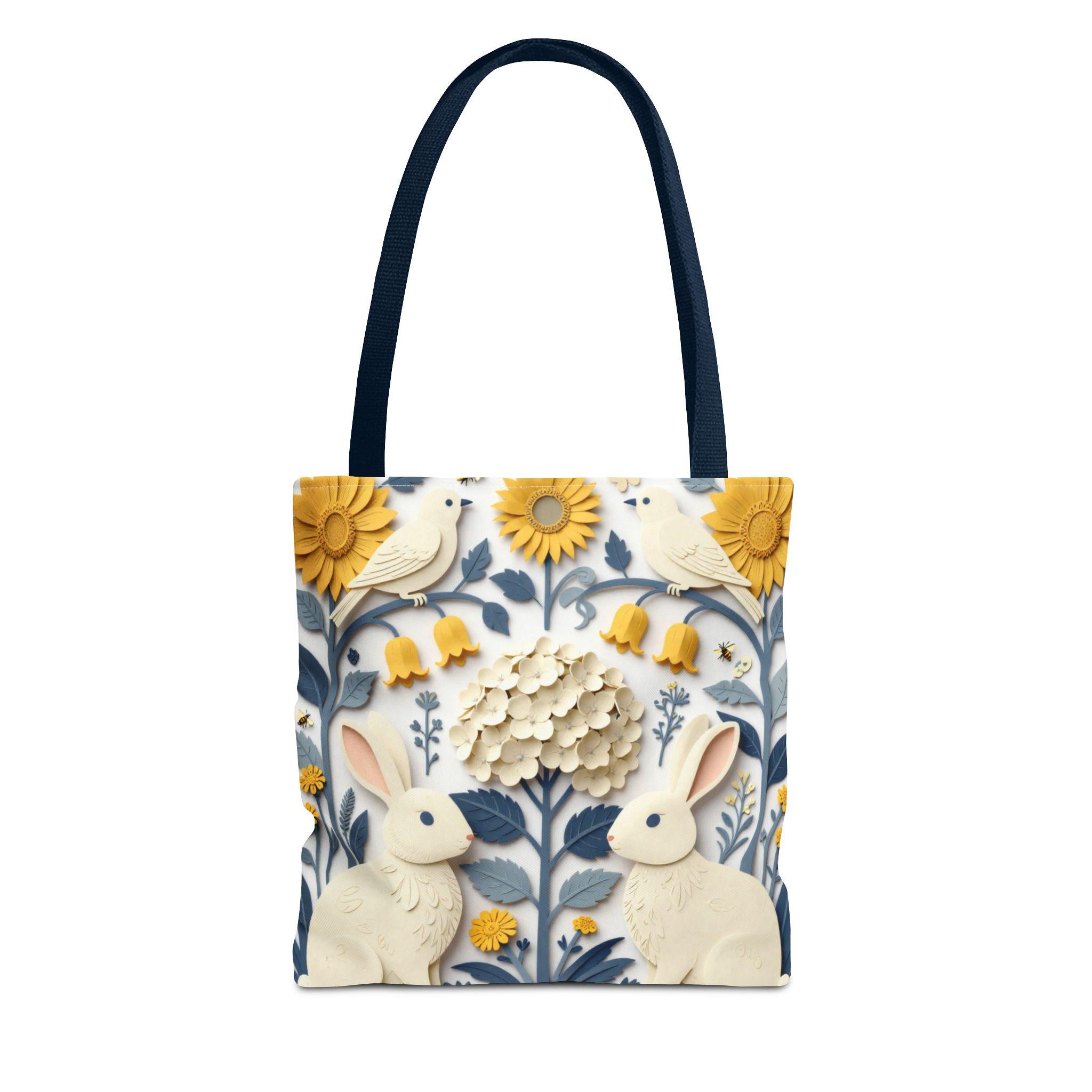 Cottagecore Bunny Floral Canvas Tote Bag, 18" x 18"