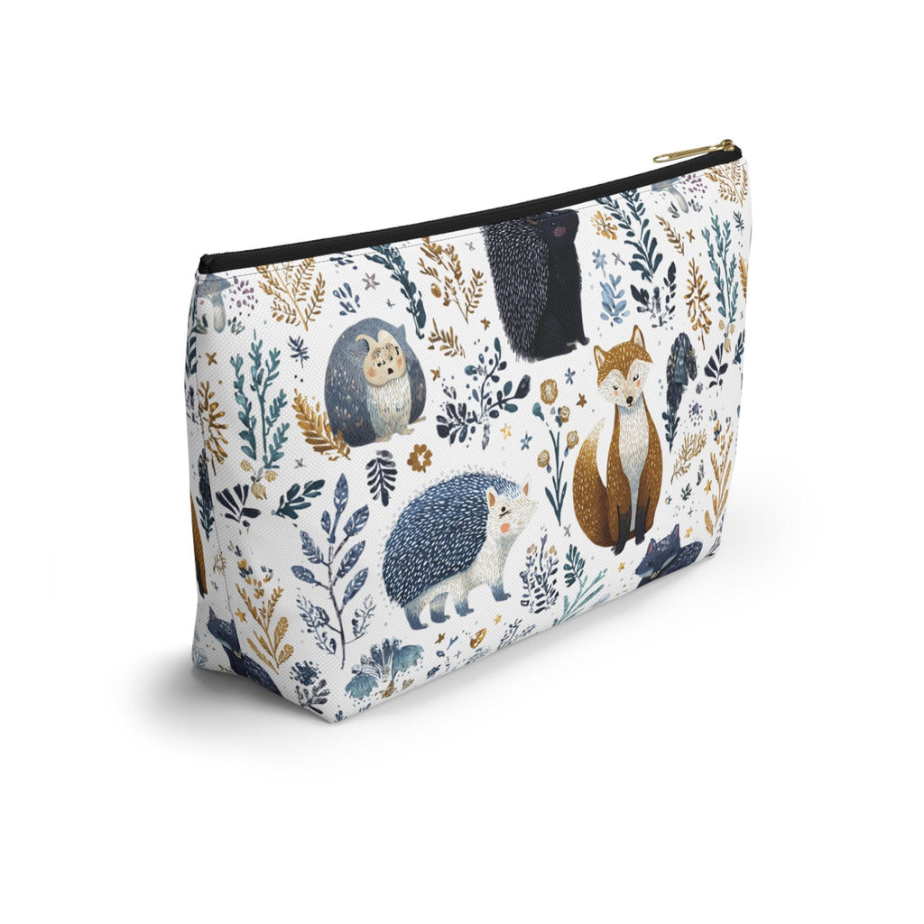 Cosmetic bag with forest animal pattern on a white background
