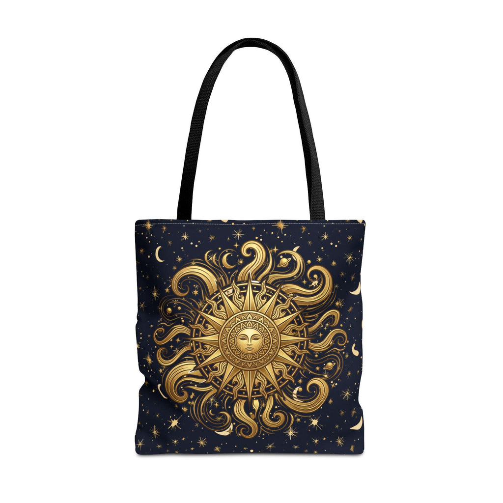 Celestial Sunburst Tote Bag | Gold Sun Moon Stars All-Over Print