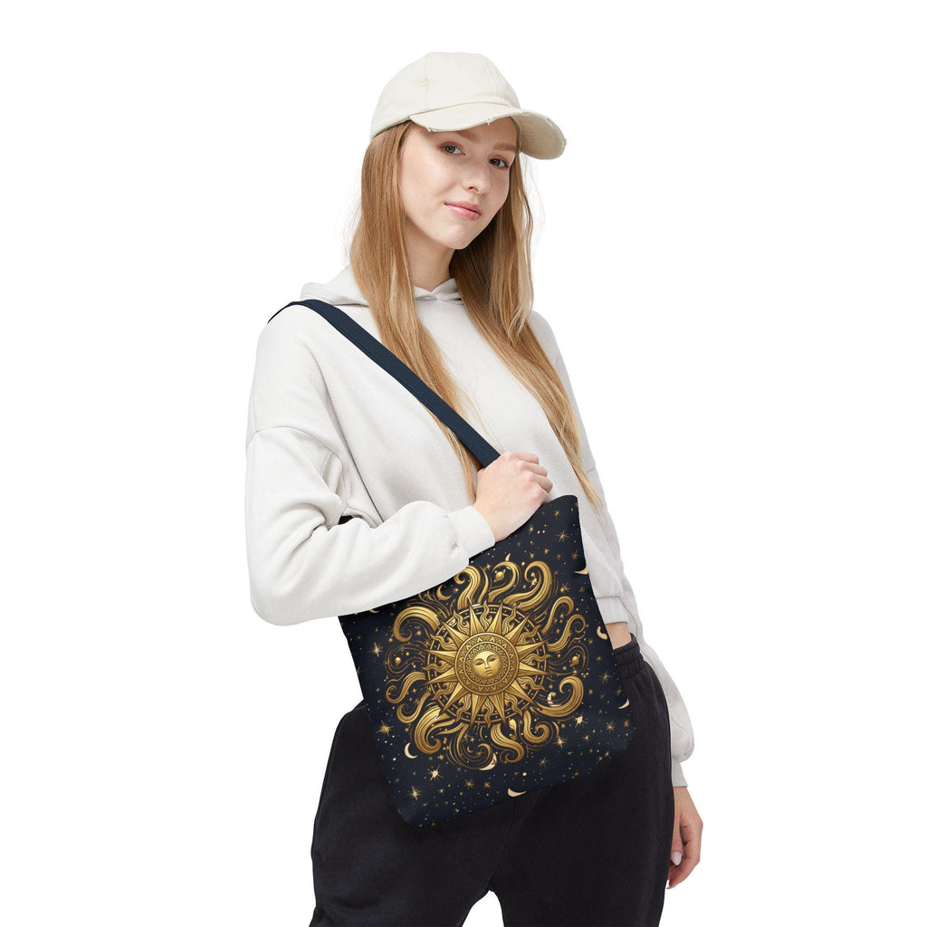 Celestial Sunburst Tote Bag | Gold Sun Moon Stars All-Over Print