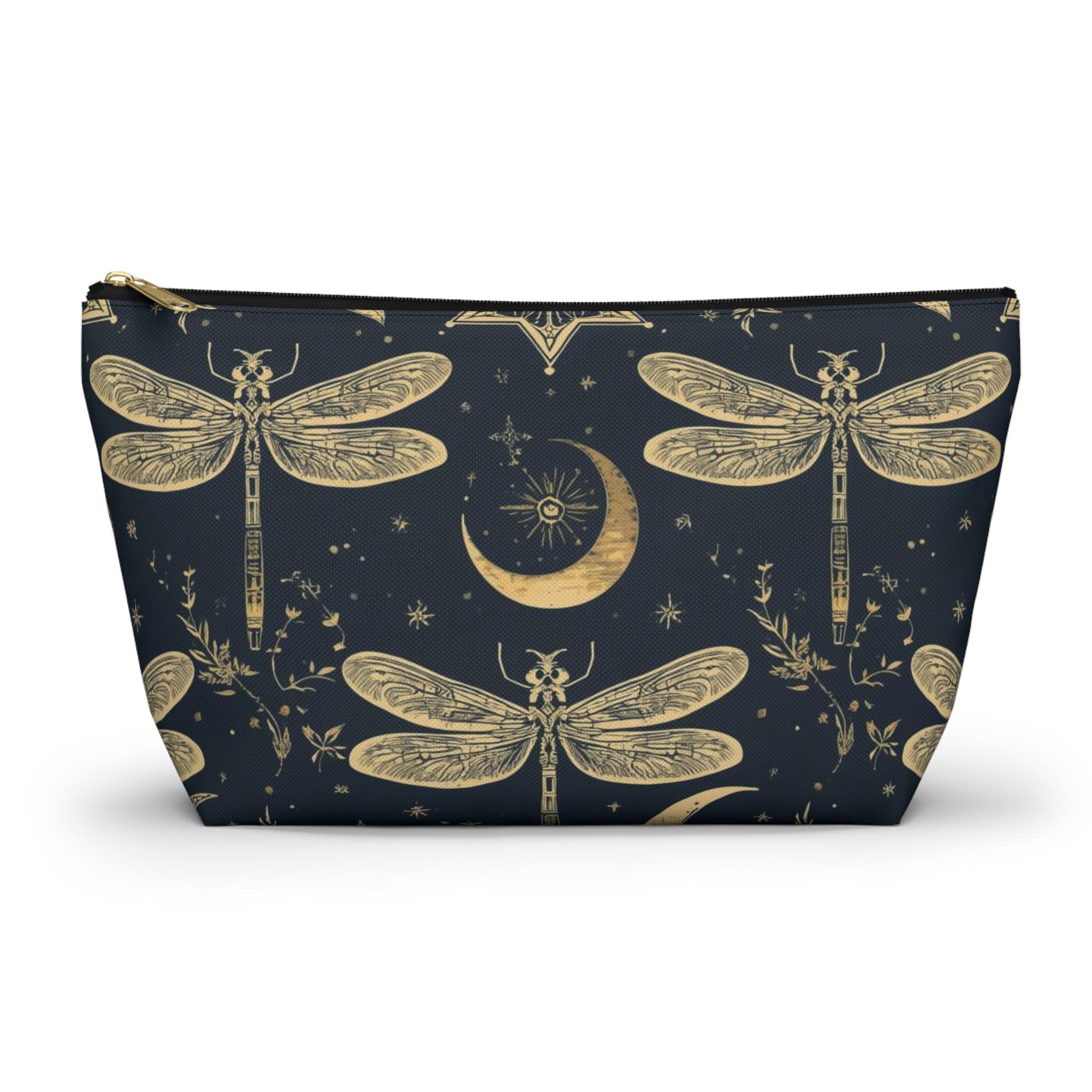Golden Dragonfly Moon Pattern Accessory Pouch