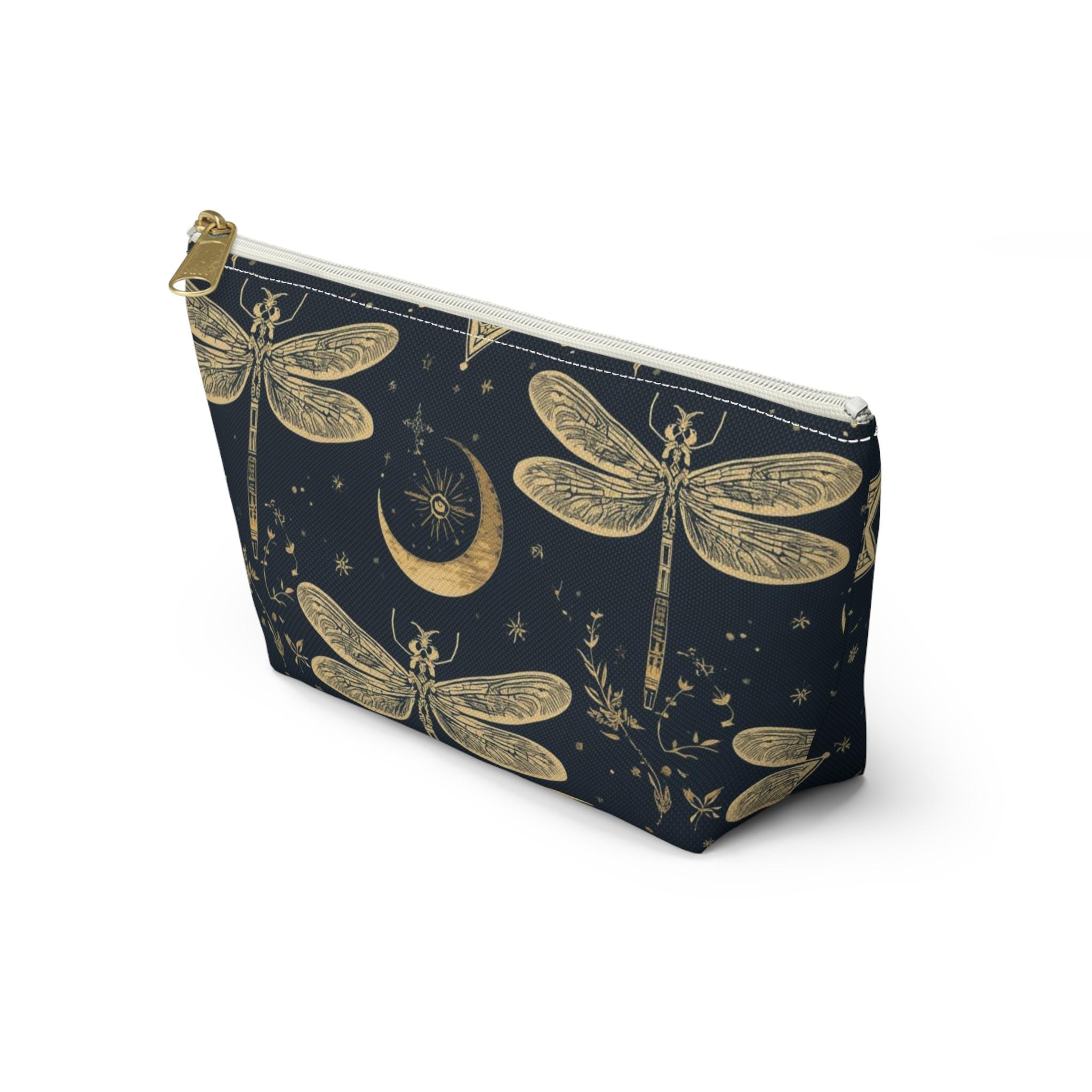 Golden Dragonfly Moon Pattern Accessory Pouch