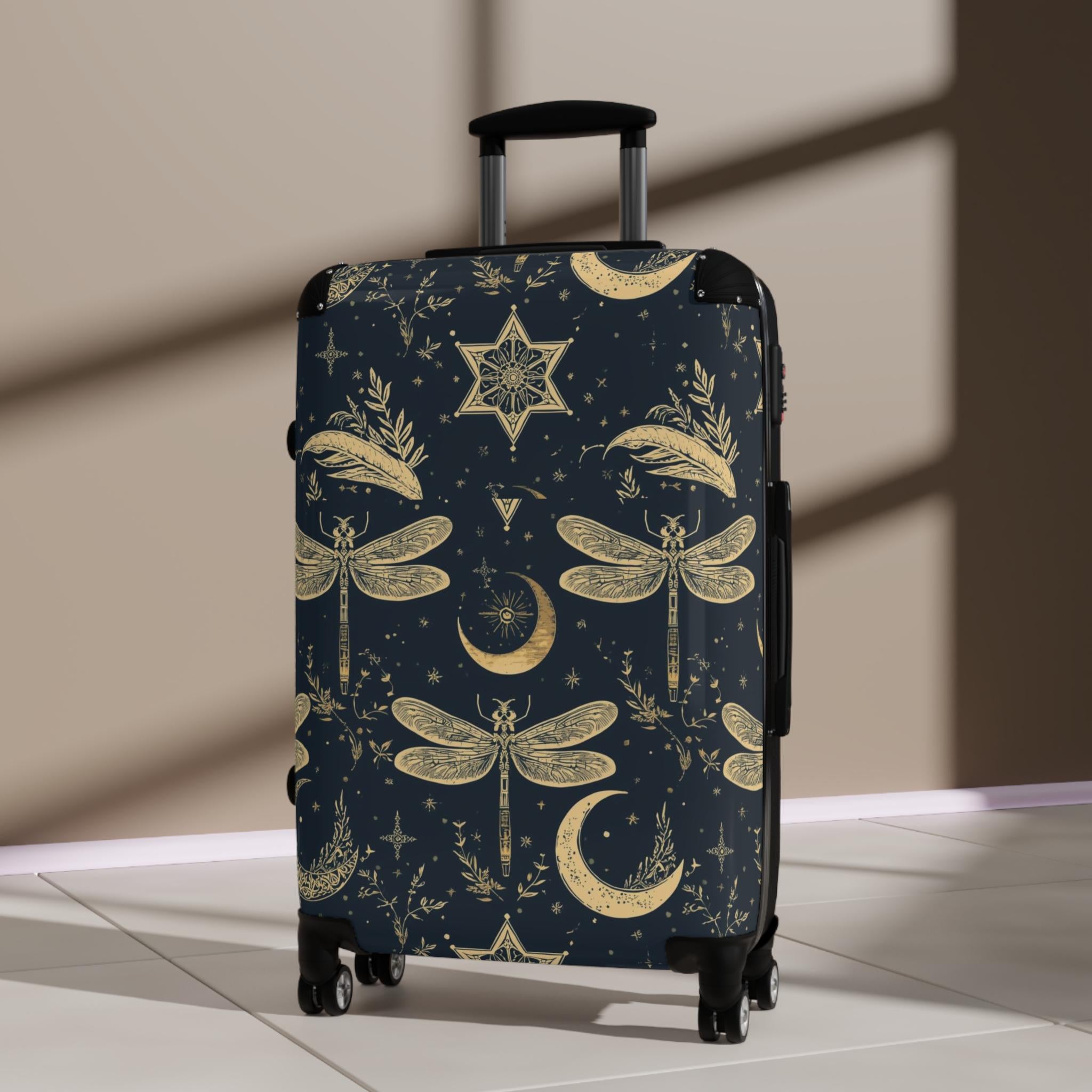 Celestial Dragonfly Moon Suitcase | Stardust Cove Travel Luggage | Starry Night Carry On