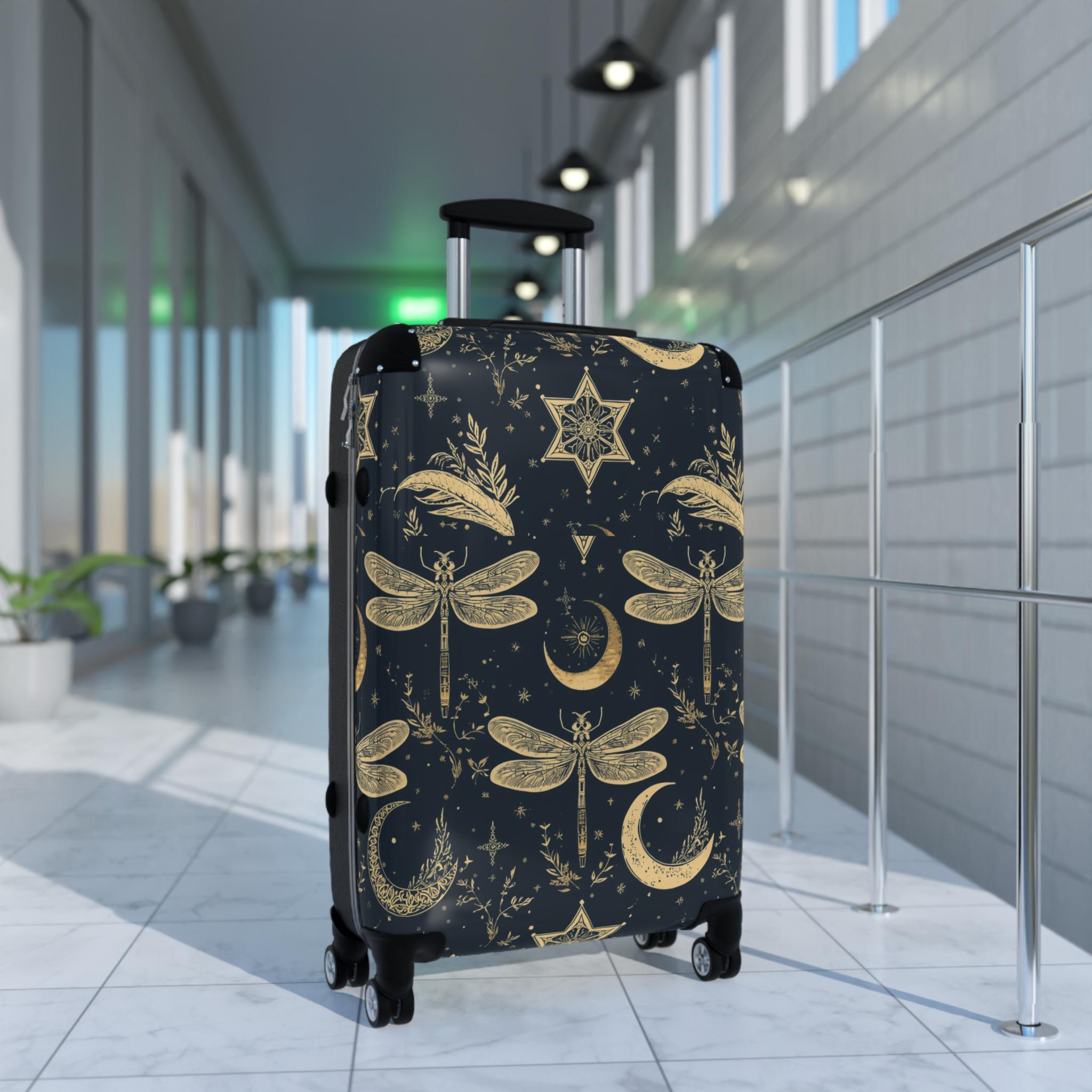 Celestial Dragonfly Moon Suitcase | Stardust Cove Travel Luggage | Starry Night Carry On