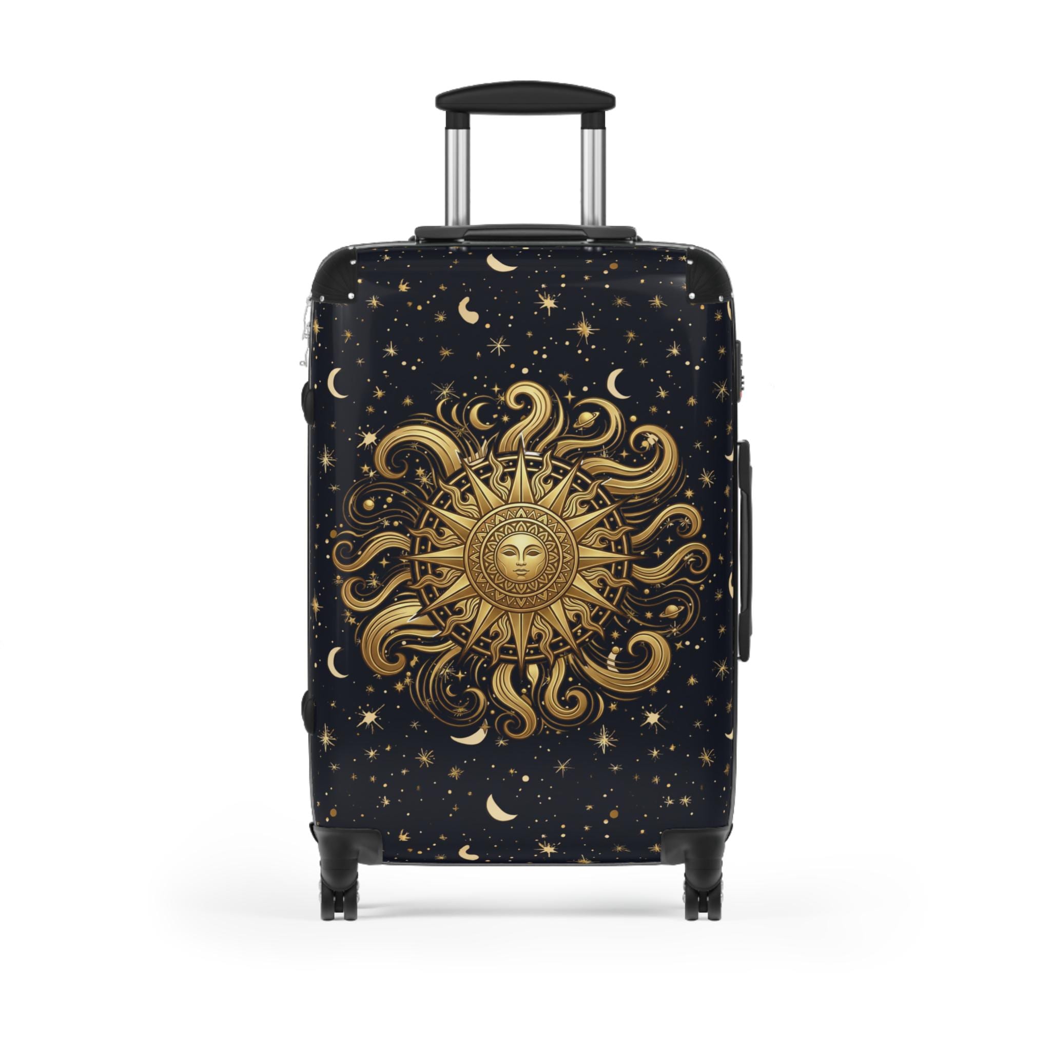 Golden Sun Burst and Moon Suitcase Celestial Luggage