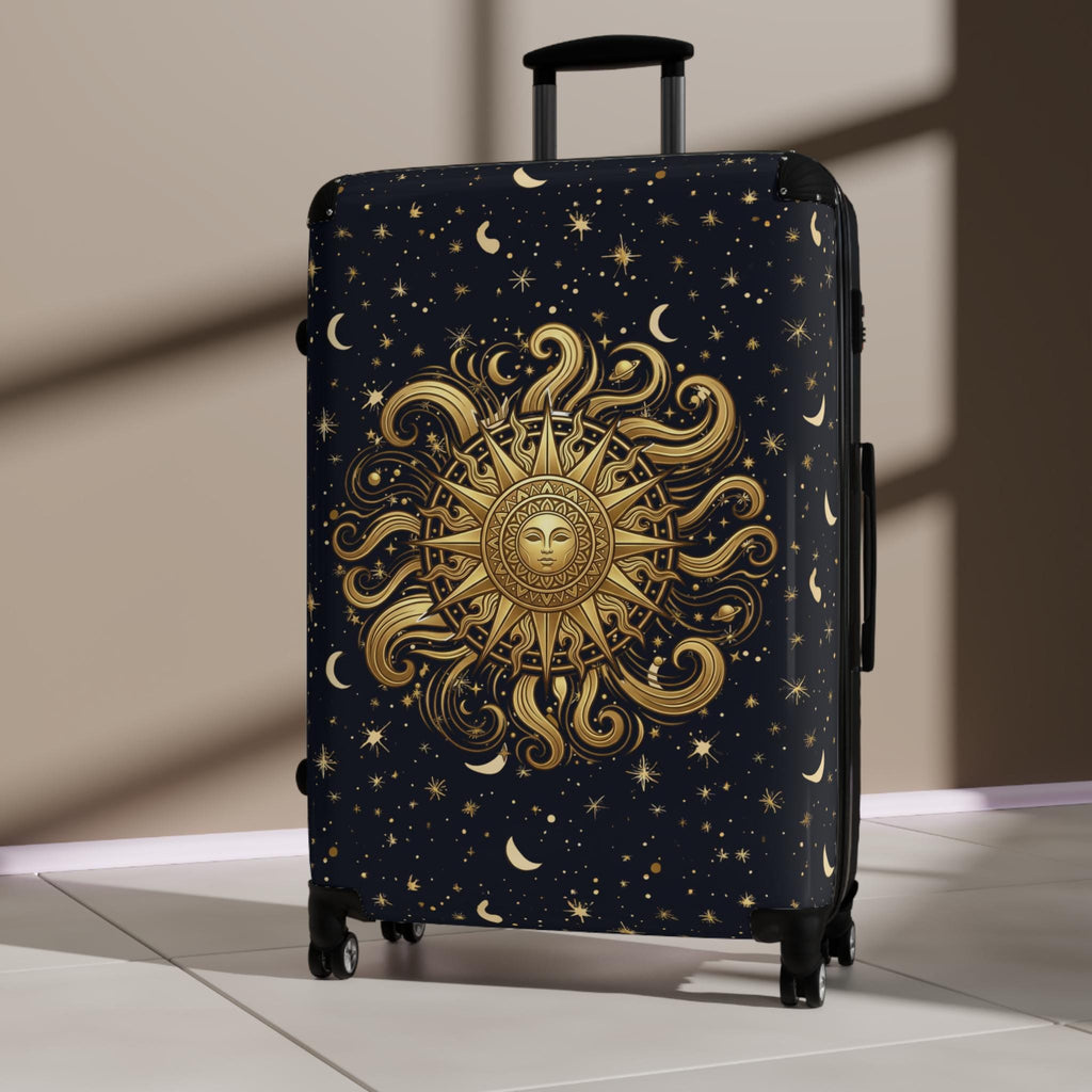 Golden Sun Burst and Moon Suitcase Celestial Luggage